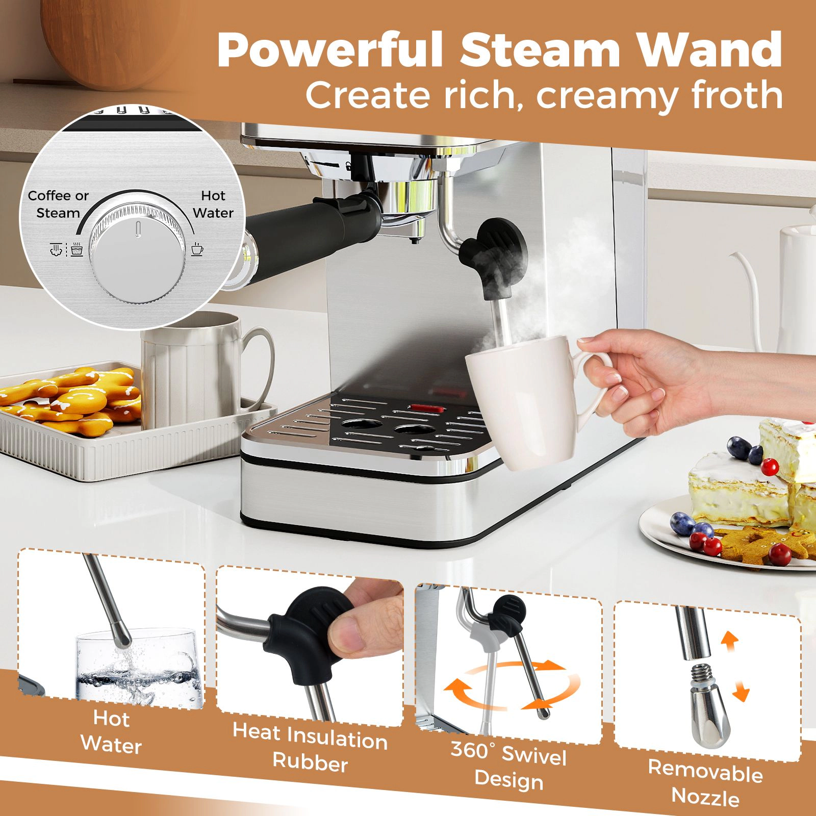 SlickBlue 20 Bar Espresso Maker with Steam Wand and Cup Warmer