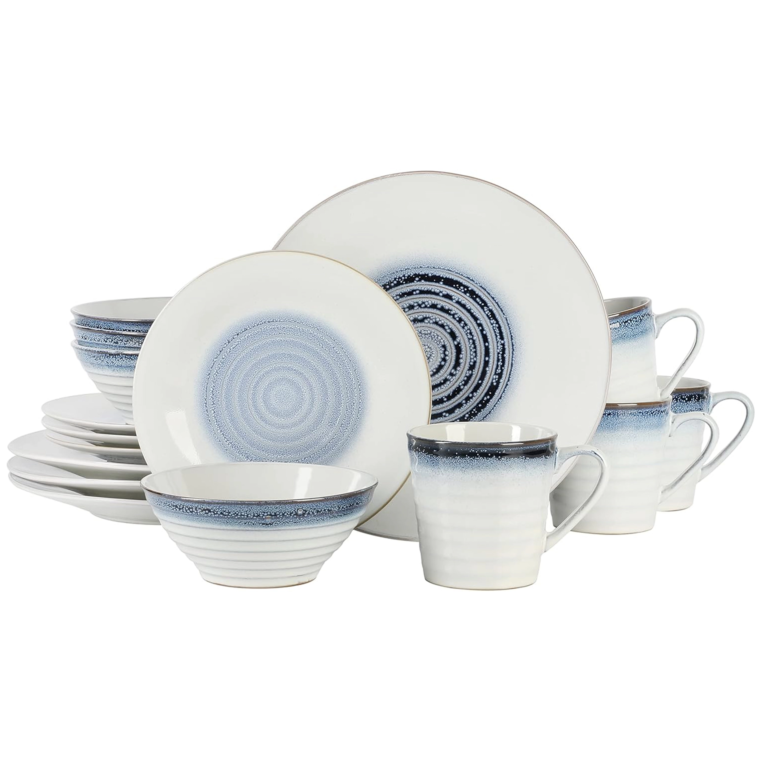 Gibson Elite Spiral Embossed 16 Piece Stoneware Dinnerware Set Blue