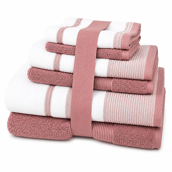 Plazatex Two Tone  Zero Twist 100% Cotton Soft & Absorbent 6 Piece Bathroom Towel Set Rose