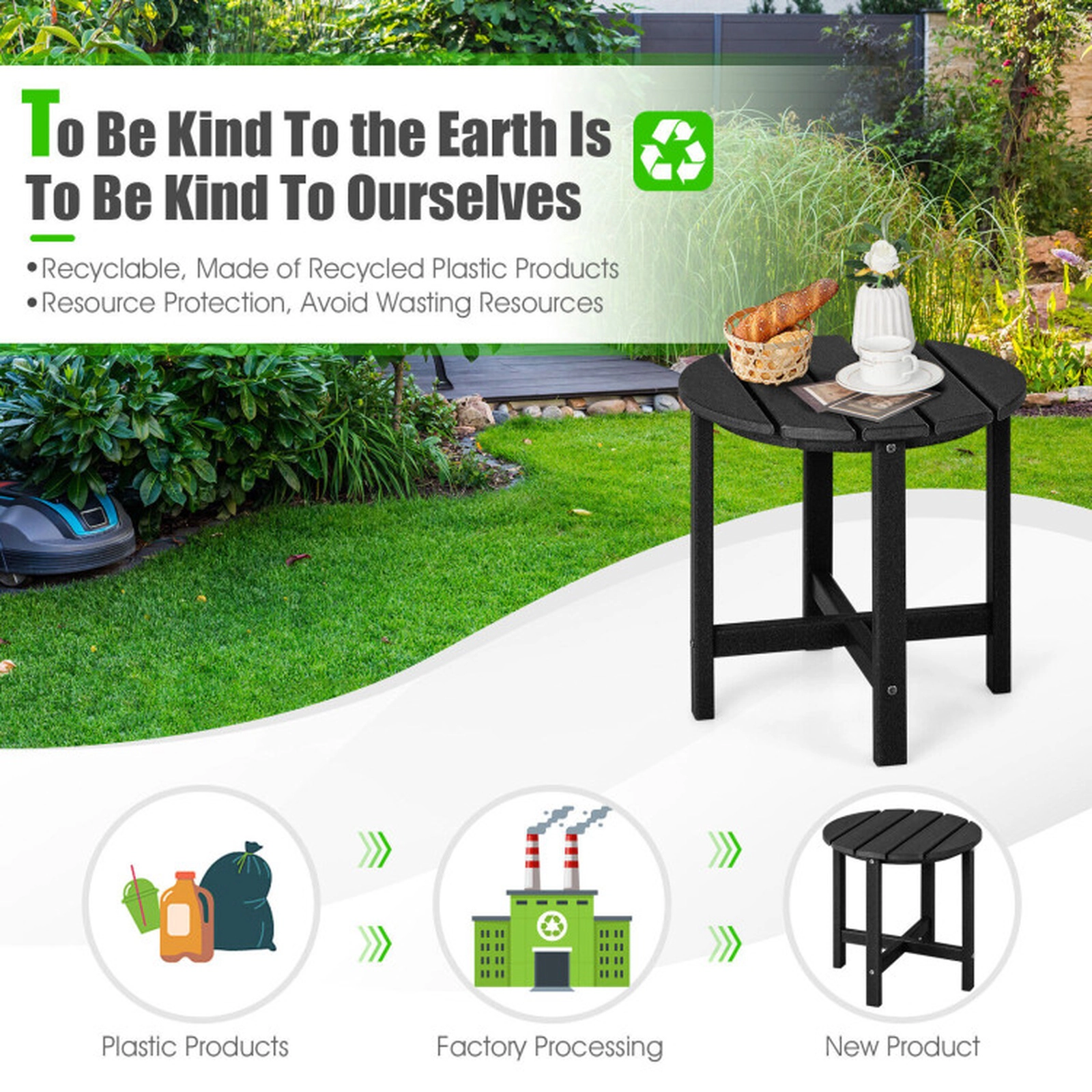 SUGIFT 18-in Round Weather-Resistant HDPE Adirondack Side Table 110-lb Capacity 18-in Tall Single Table Black