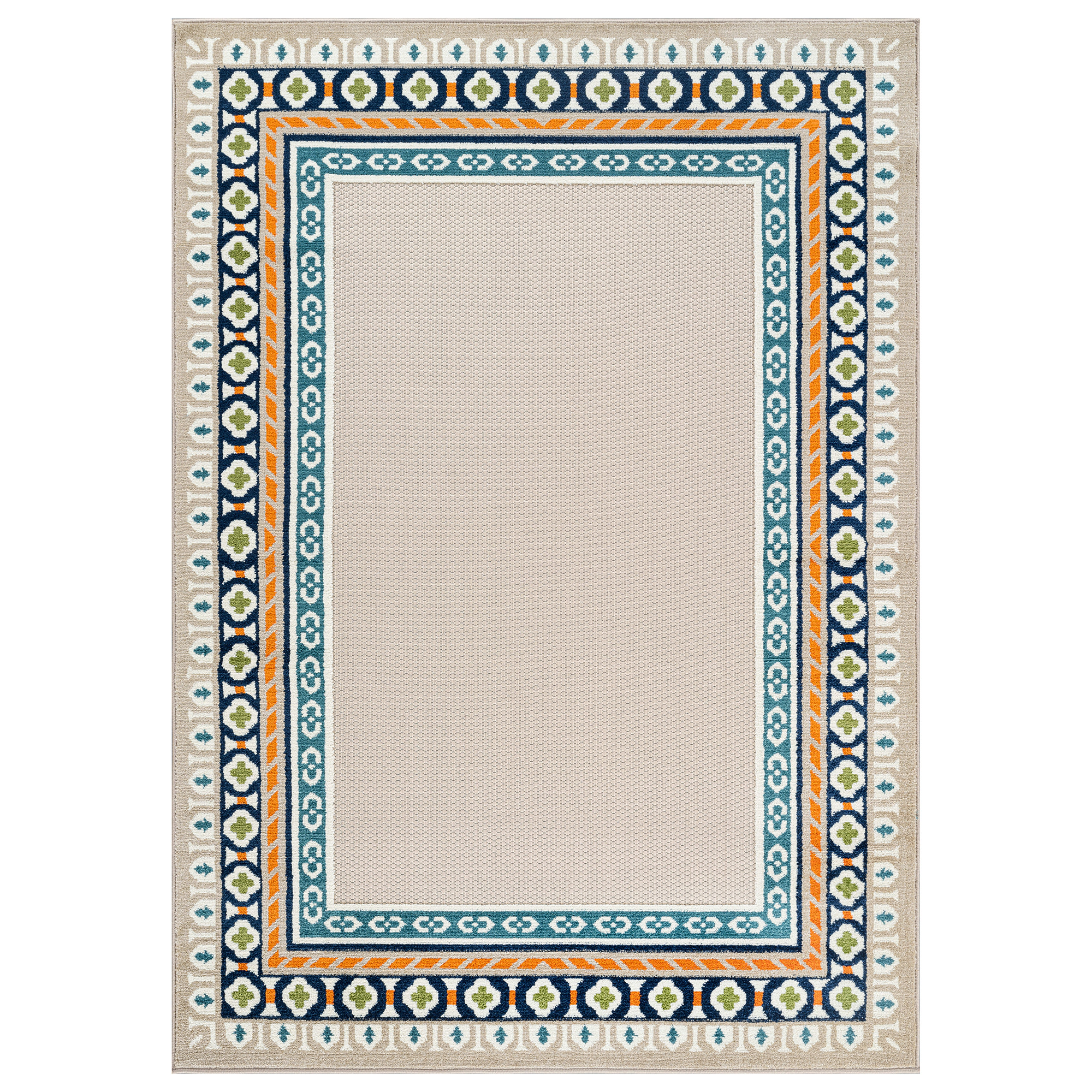 World Rug Gallery Indoor/Outdoor High-Low Textured Area Rug, Coastal Border, Easy-Clean
