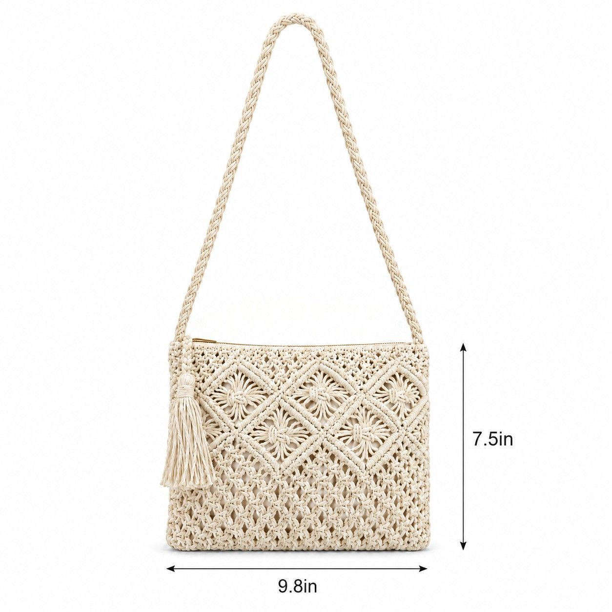 Alilang Women's Macrame Crossbody Bag with Zip Closure and Interior Slip Pocket, Khaki