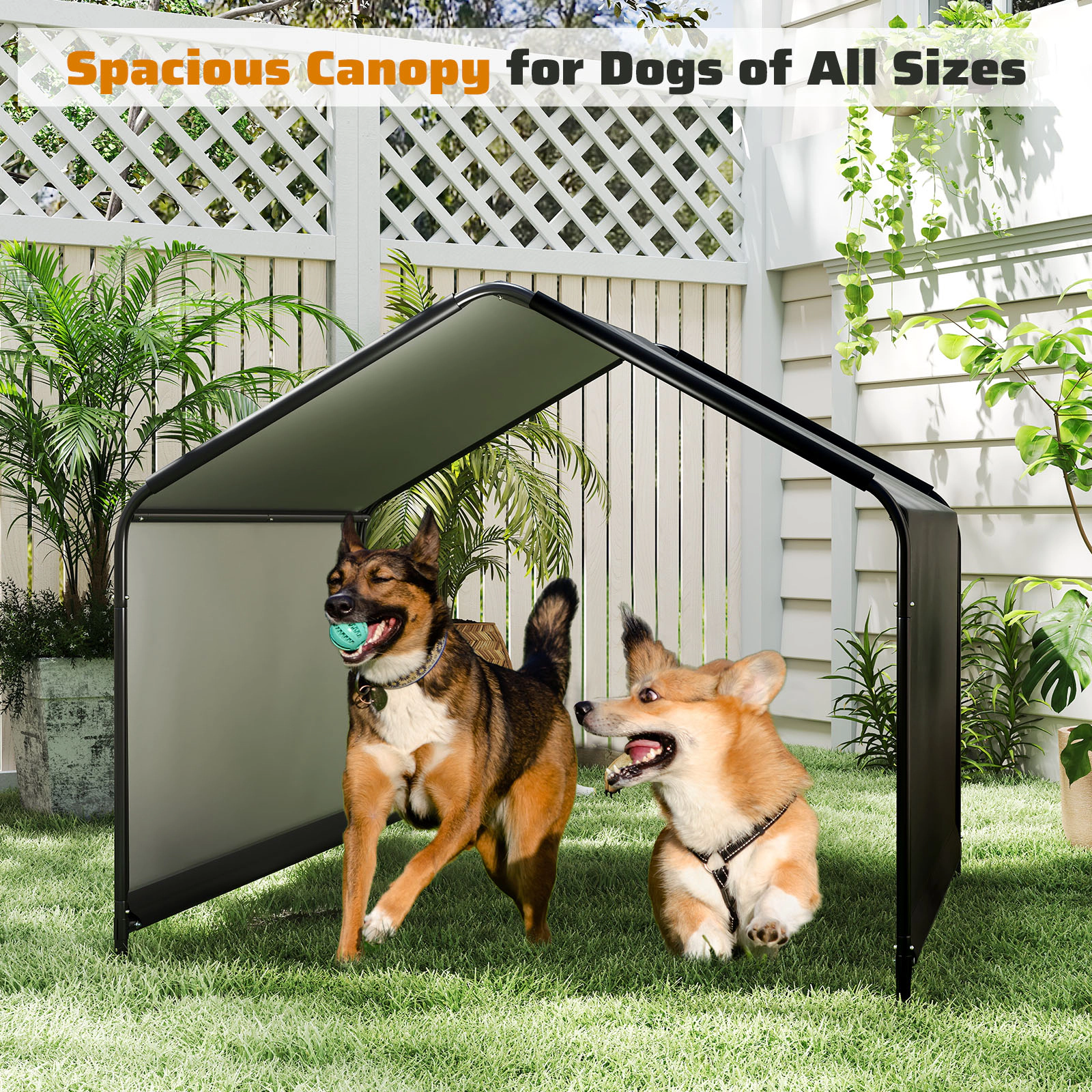SUGIFT Outdoor Dog Shade Shelter Pet Feeding Area Cover PU Coated 420D Oxford 51 x 46.5 x 42.5-in 13.5-lb Black/Gray
