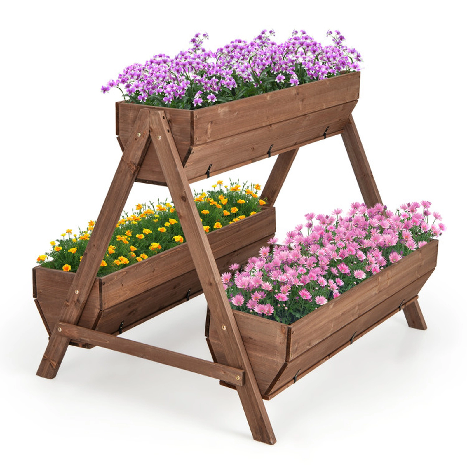SUGIFT Brown Wood Vertical Raised Garden Bed with 3 Planter Boxes and A-Shaped Frame 44-in W 36-in D 35-in H