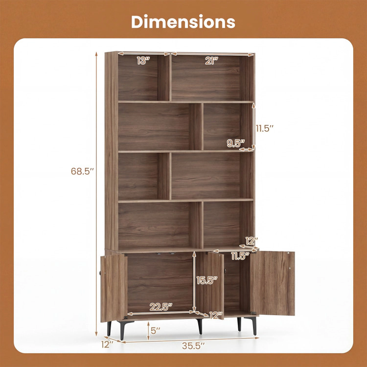 Hivvago Bookshelf with 3 Doors and 2 Anti-Tipping Kits for Home Office