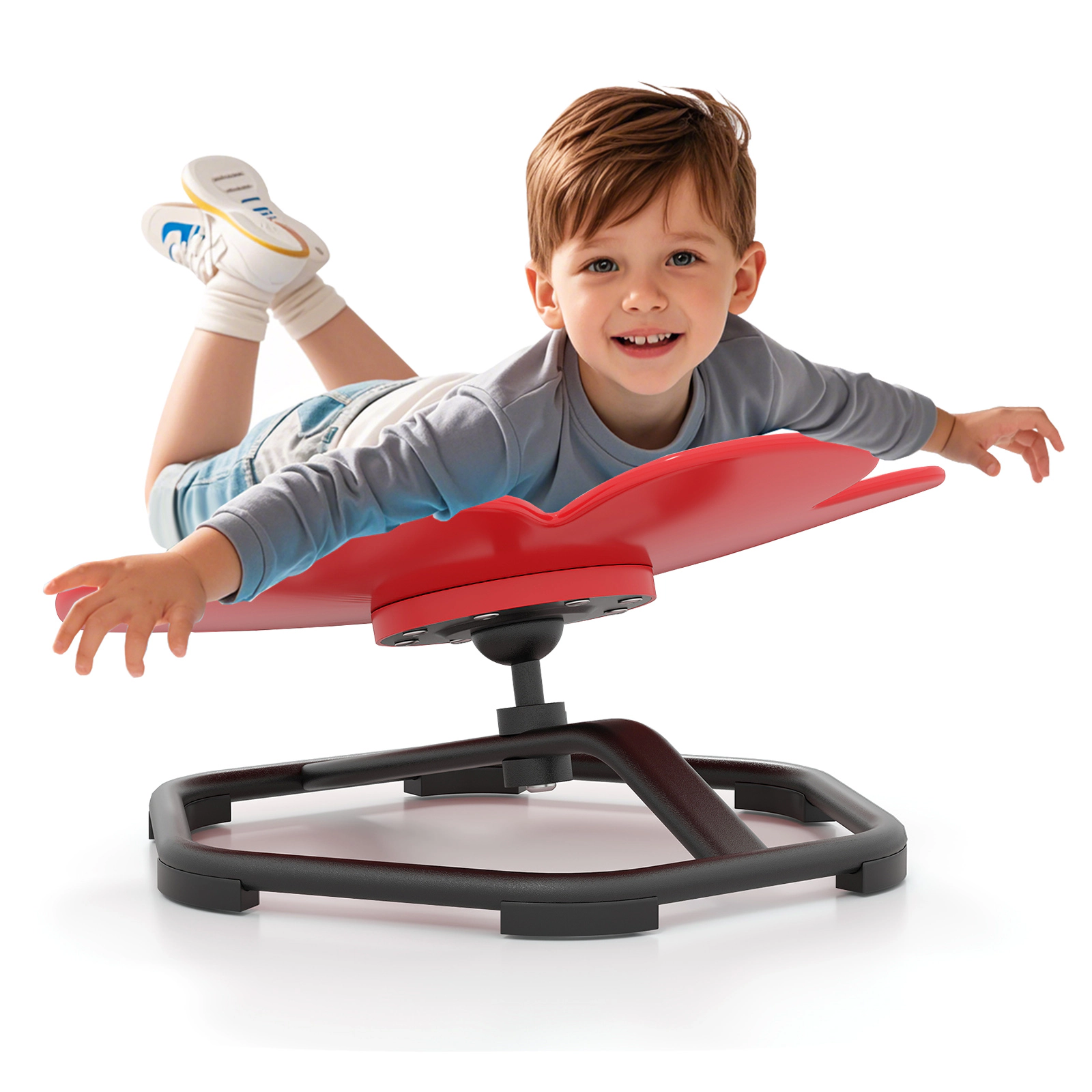 SUGIFT Kids Sensory 360° Swivel Chair Petal Seat 220-lb Capacity Ages 3+ Blue/Red PP Seat & Metal Base 21 x 19.5 x 10 in