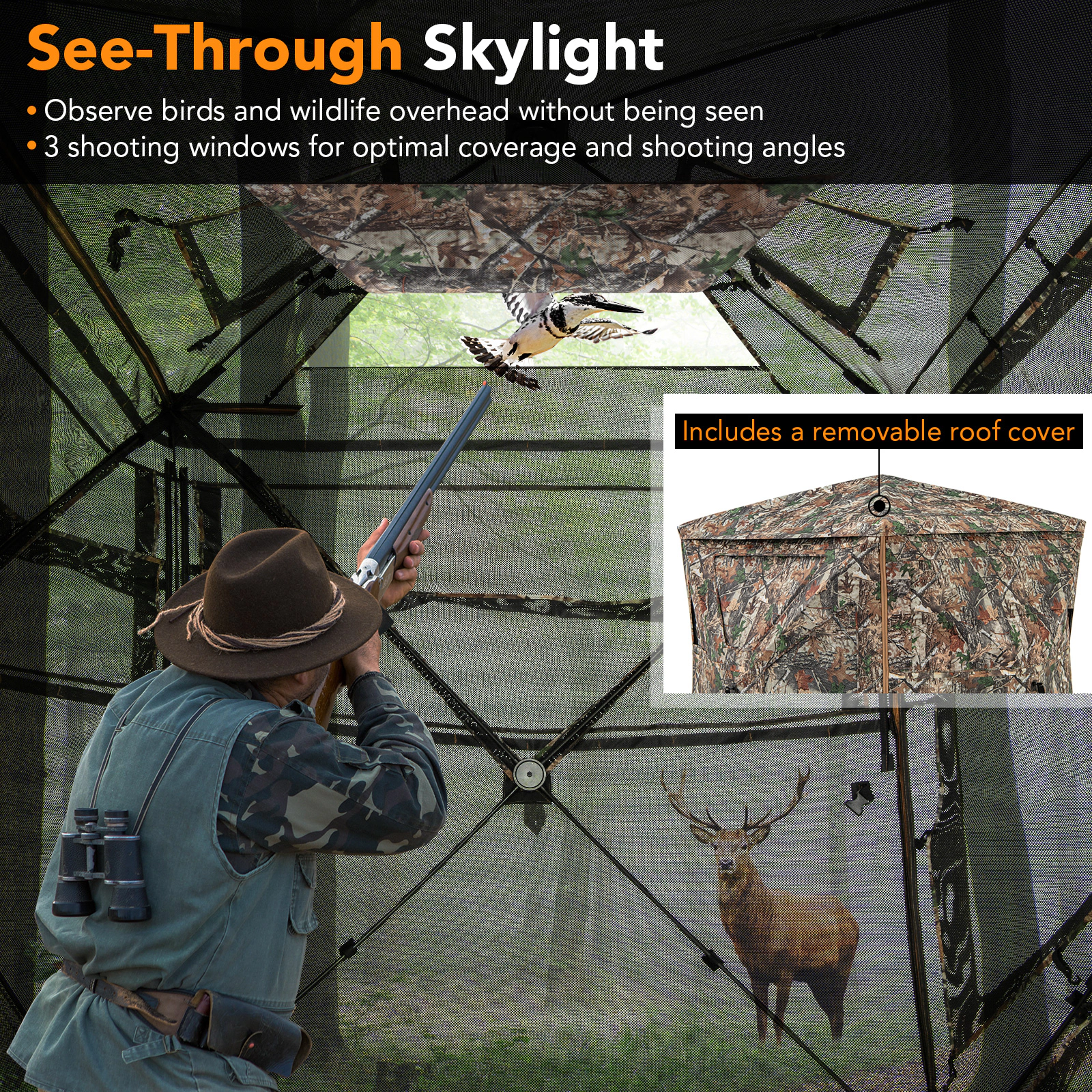 SUGIFT 5-in-1 Detachable Hunting Blind Tent with Skylight for 2-3 People Camouflage