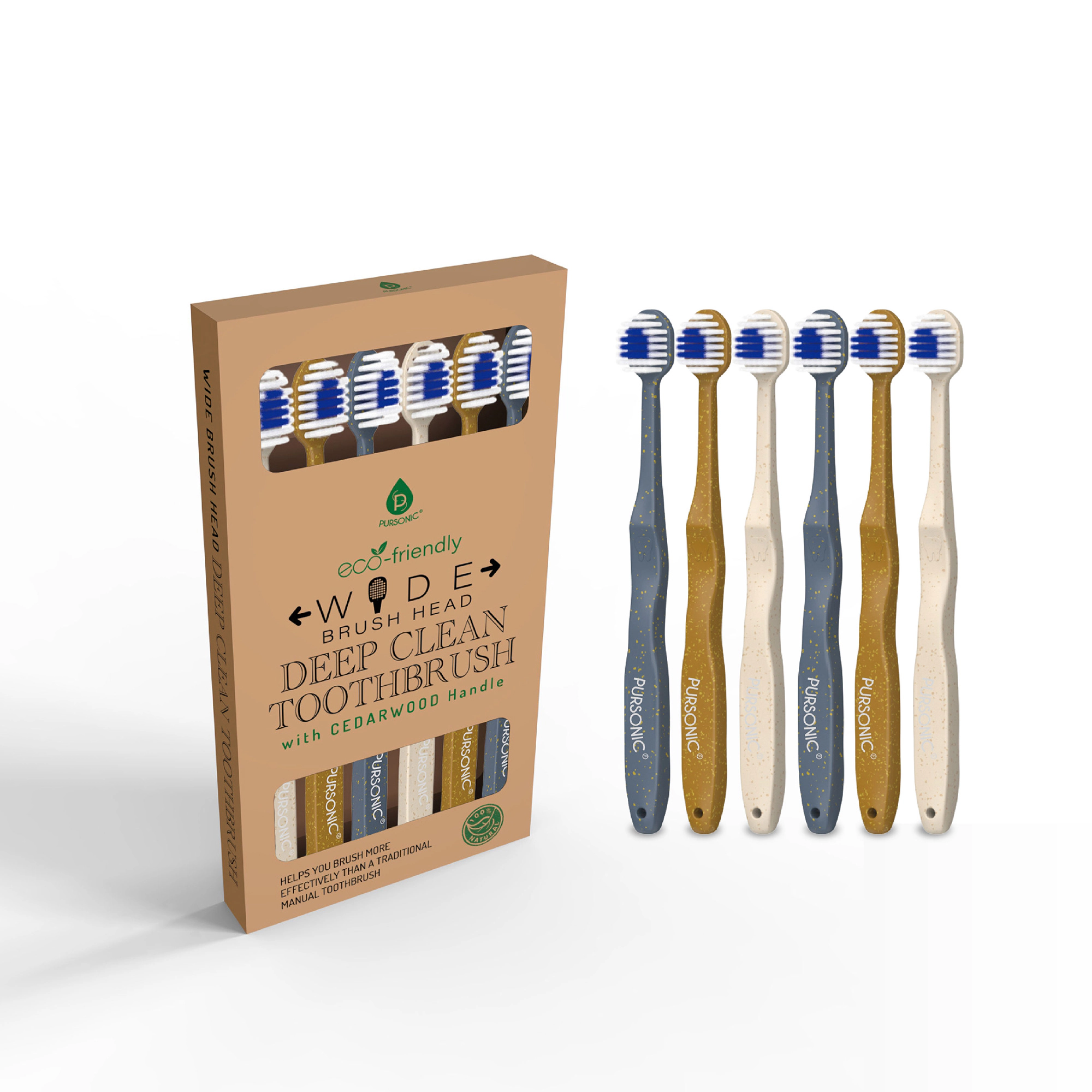 Pursonic Unisex Eco-Friendly Charcoal Bristle Deep Cleaning Wide Head Toothbrush