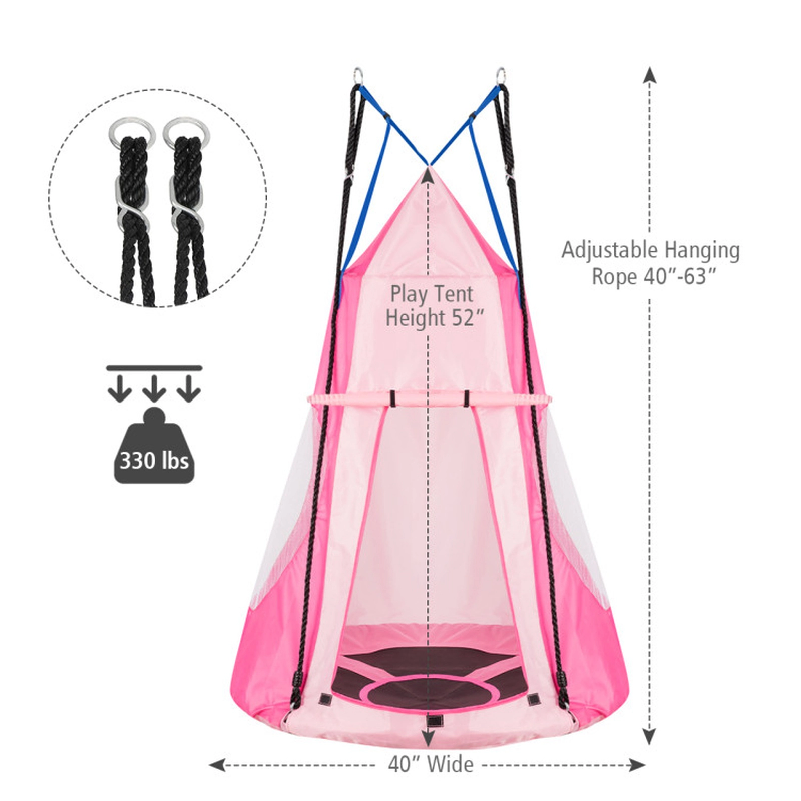 SUGIFT 2-in-1 40-in Kids Hanging Chair Swing Tent Set 330-lb Capacity Outdoor Play Set Pink Shown in the Picture