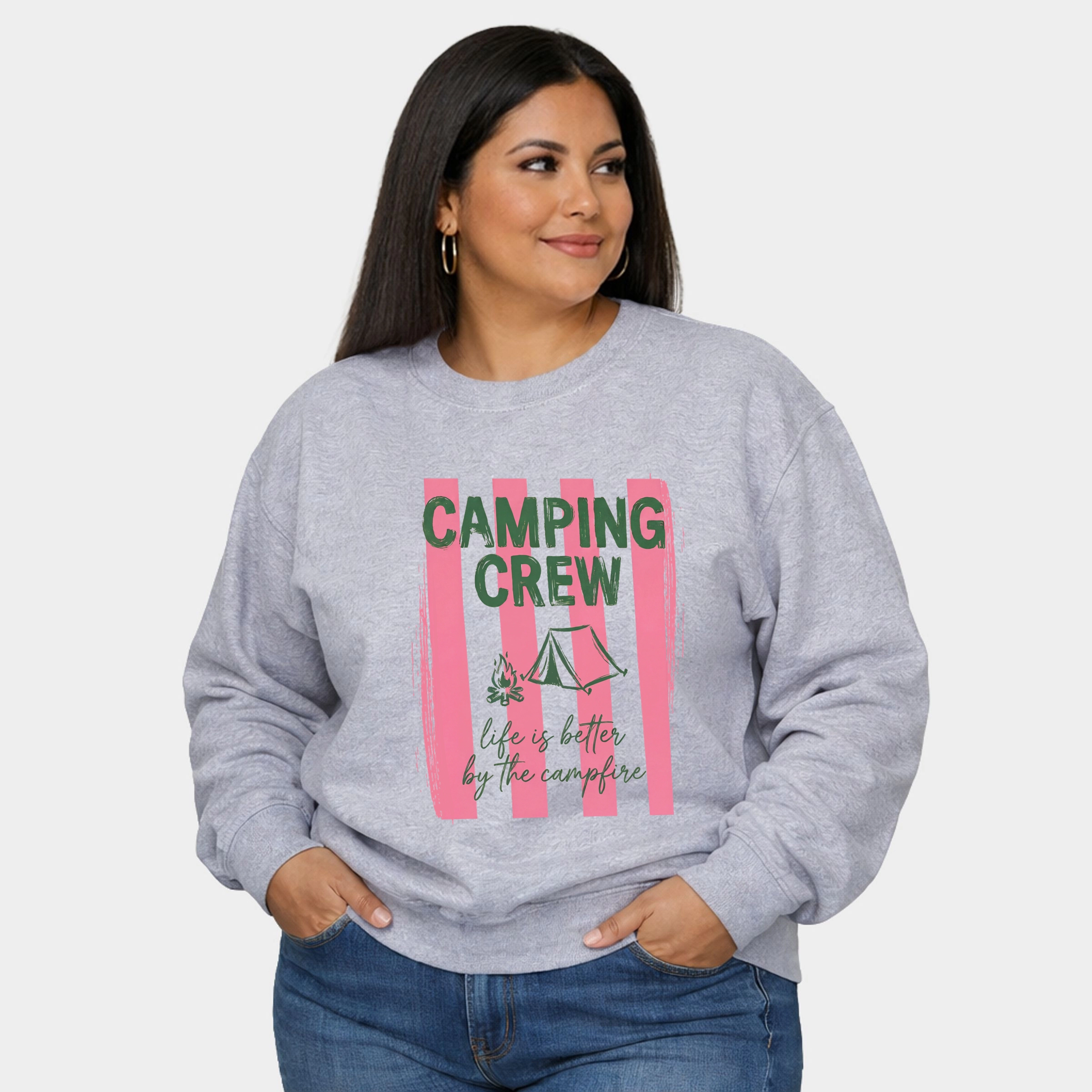 Simply Sage Market - Camping Crew Stripes  Women's Plus Sized Graphic Sweatshirt