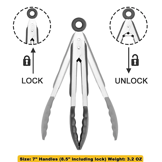 Stock Preferred Pack of 3 Stainless Steel Mini Silicone Serving Tongs 7 Inch