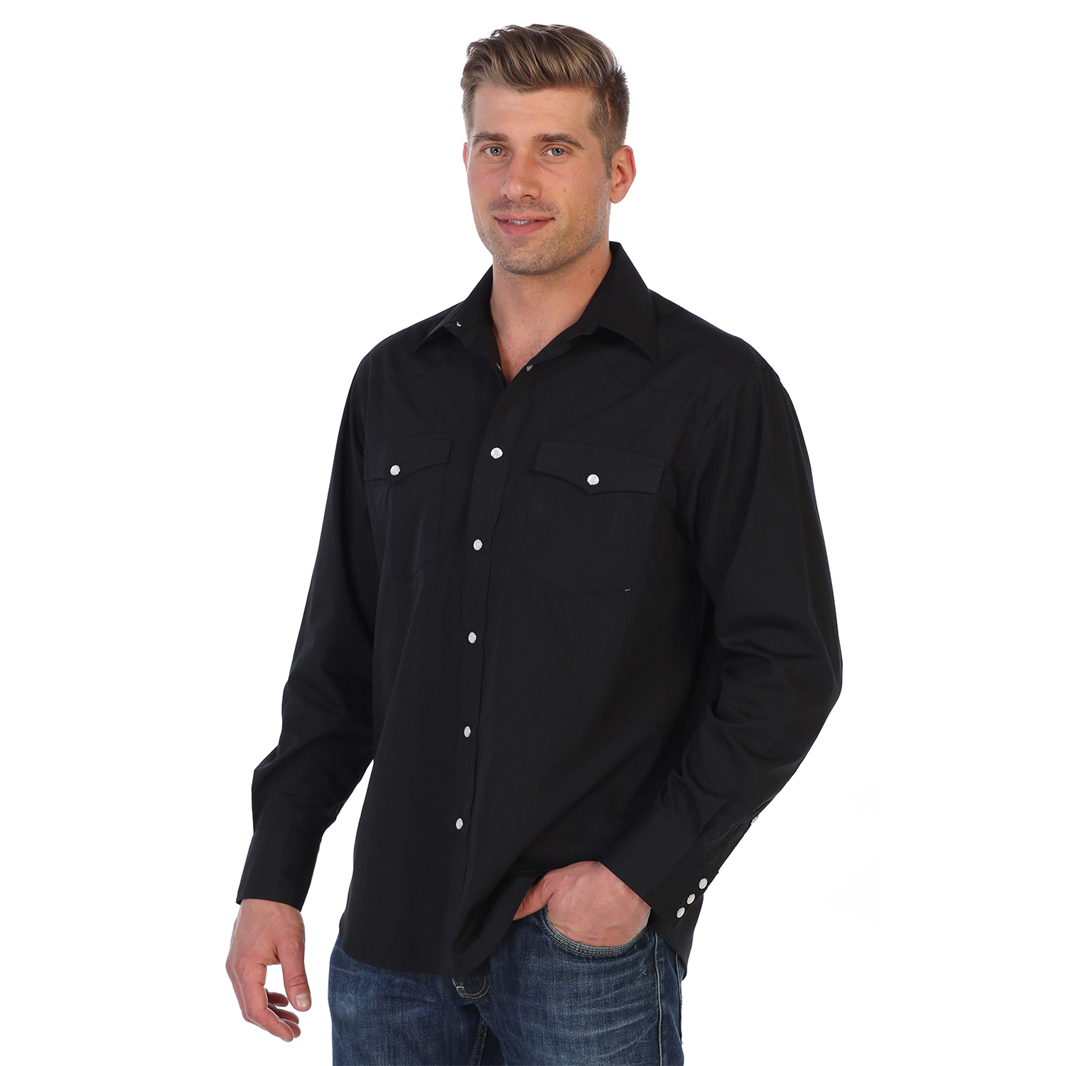 Gioberti Men's Solid Long Sleeve Western Shirt with Pearl Snap-on Buttons