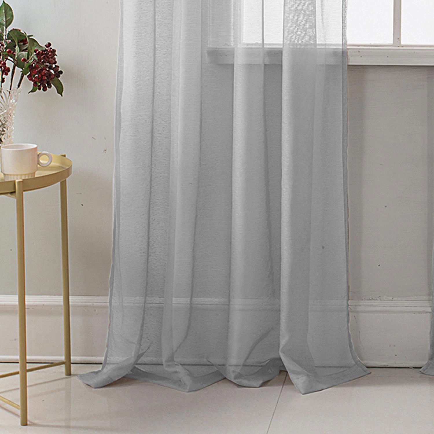 RT Designer Collection Celine Sheer Luxurious Modern Design Curtain Panel 54" x 84" Silver