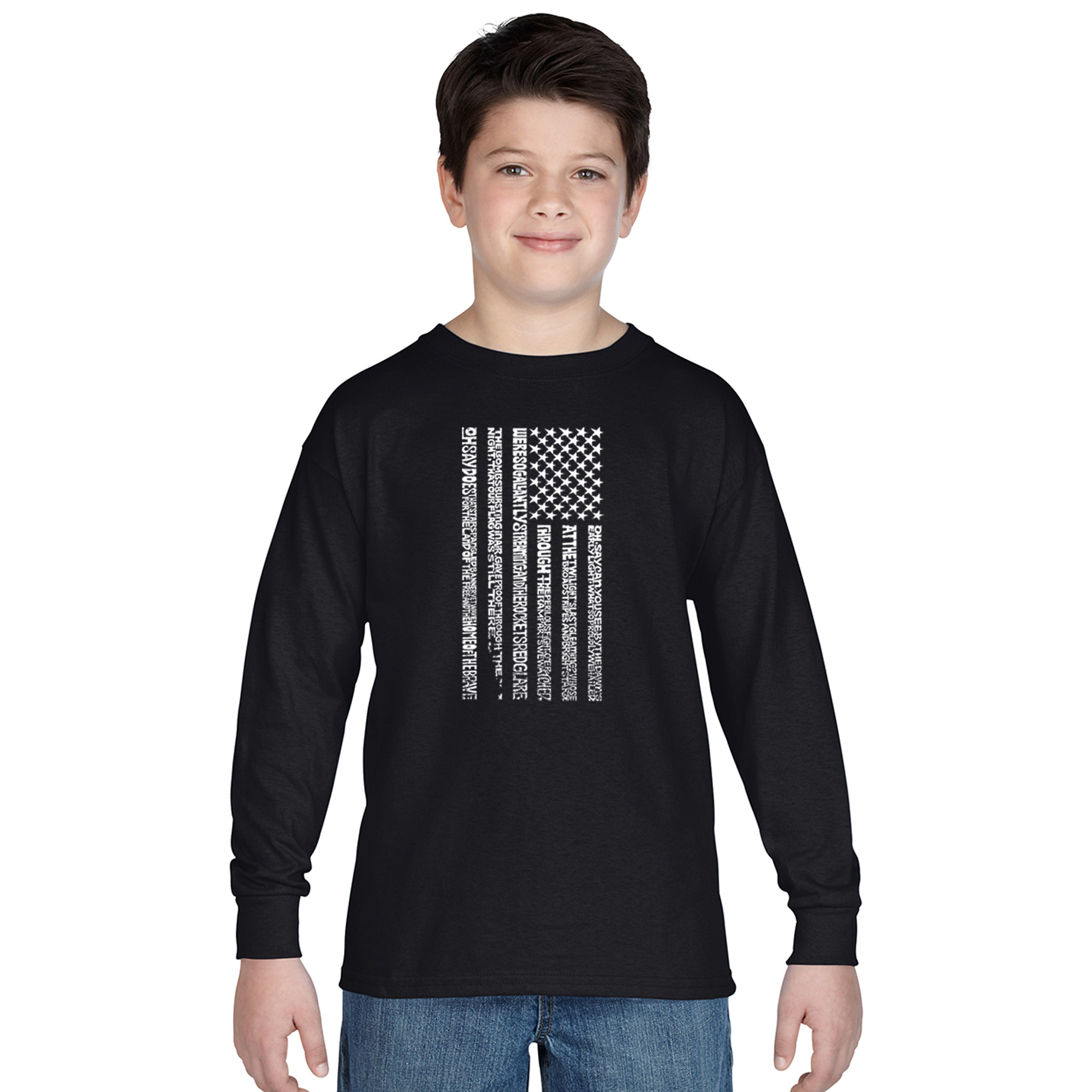 LA Pop Art Boys Long Sleeve T-Shirt -  National Anthem Flag