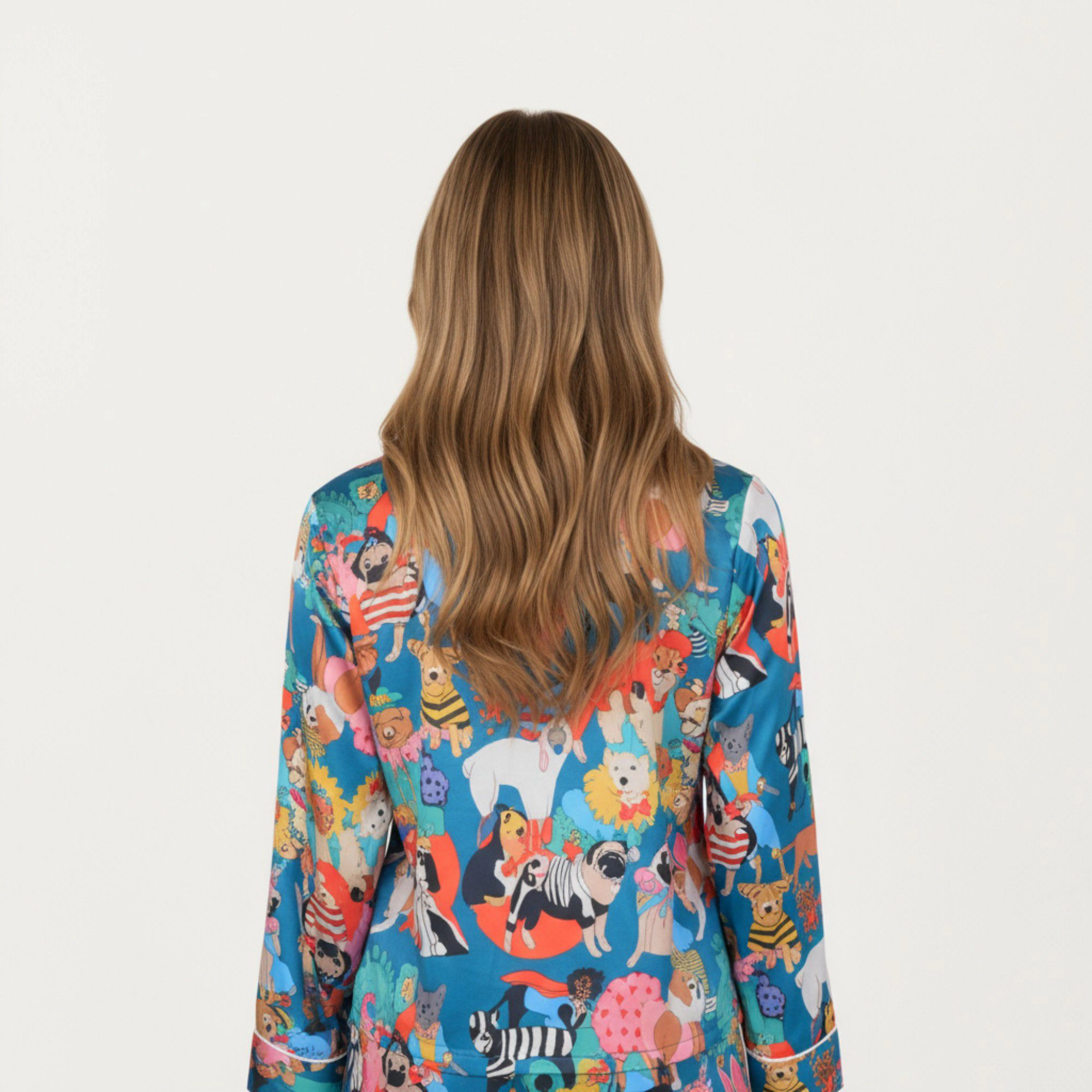 Anna-Kaci Women's 2-Piece Long Sleeve Button Front Top and Relaxed Fit Pants Pajama Set with Playful Dog Print