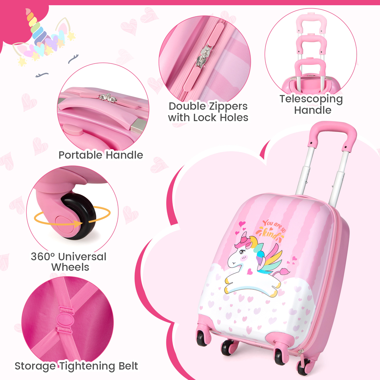 SUGIFT 2-Piece Kids Luggage Set with 18-in Rolling Suitcase 13-in Backpack and 3-Level Telescoping Handle