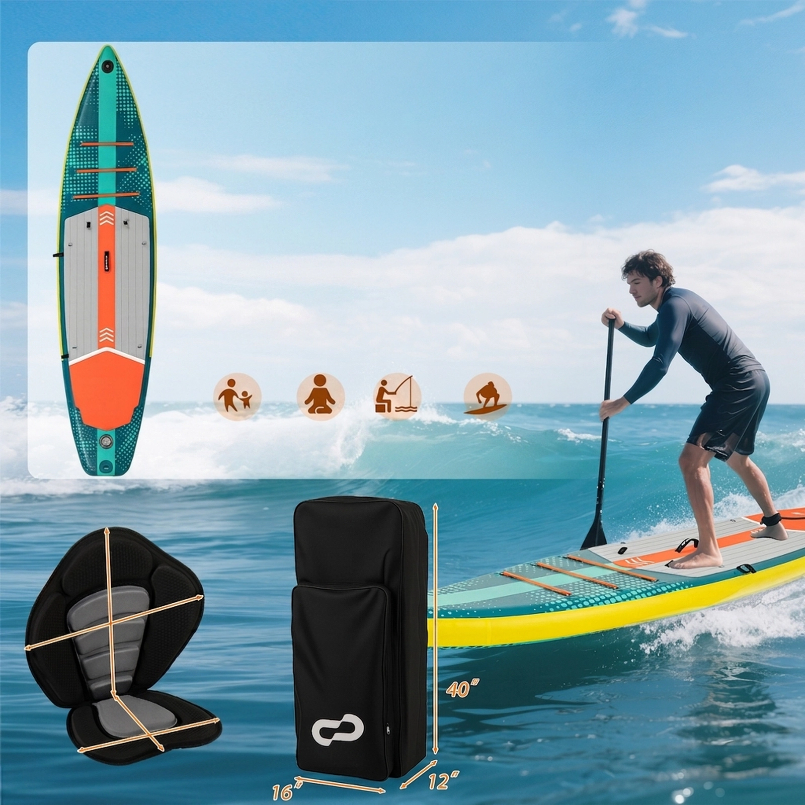 SUGIFT Adult Turquoise 11-ft Inflatable Paddle Board with Kayak Seat and Foot Pedal 32-in W 330-lb Rider Capacity