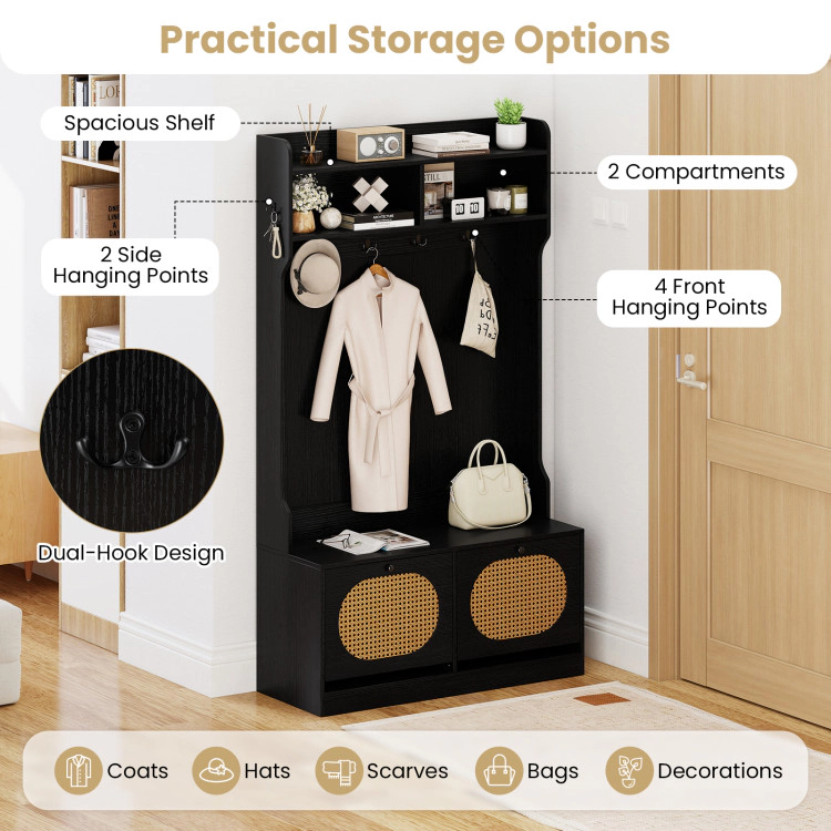 Hivvago 4-In-1 Hall Tree with Coat Rack and Flip Drawers for Entryway Mudroom