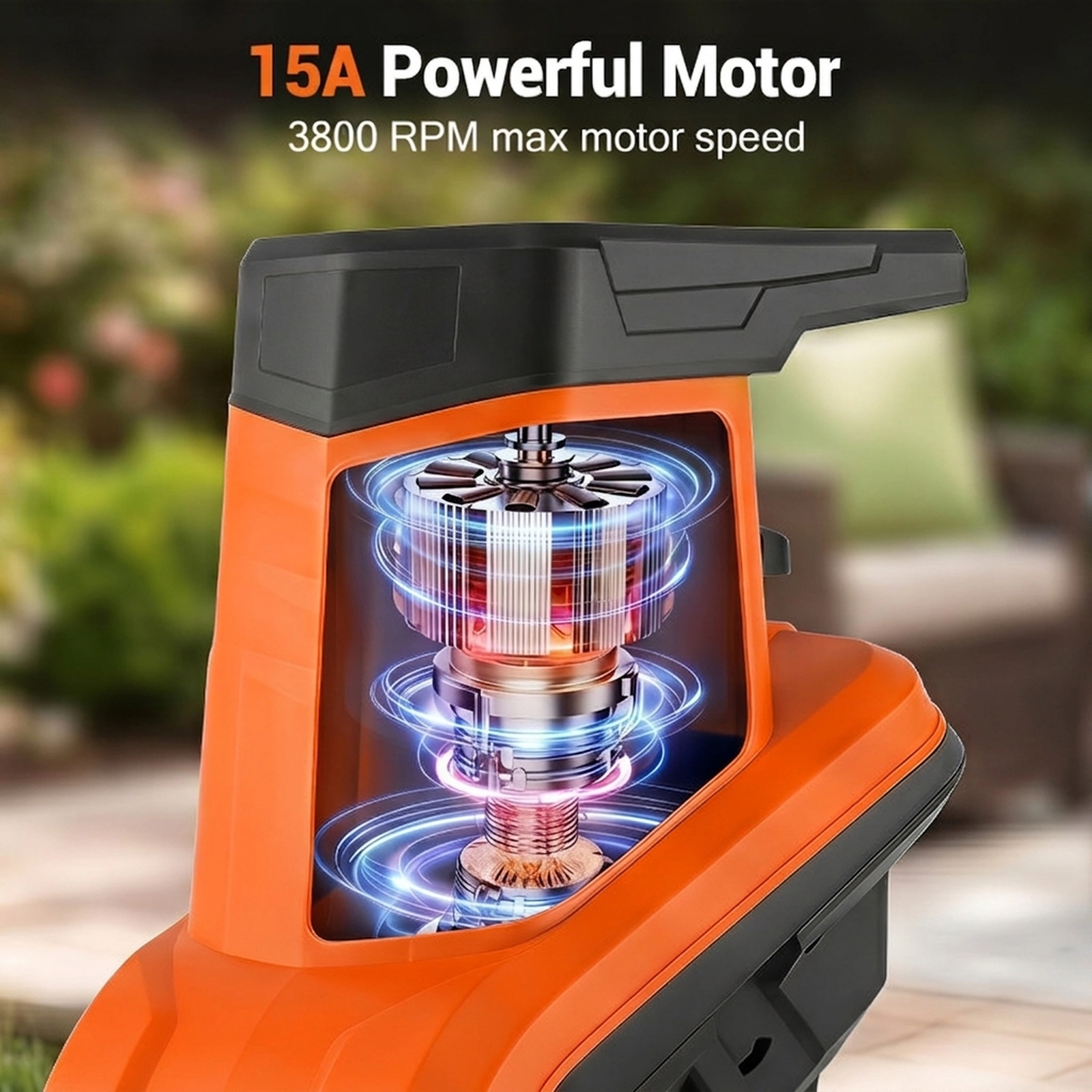 SUGIFT 15-Amp Electric Wood Chipper Shredder Mulcher 1.8-in Max Cutting Diameter Green/Orange+Black