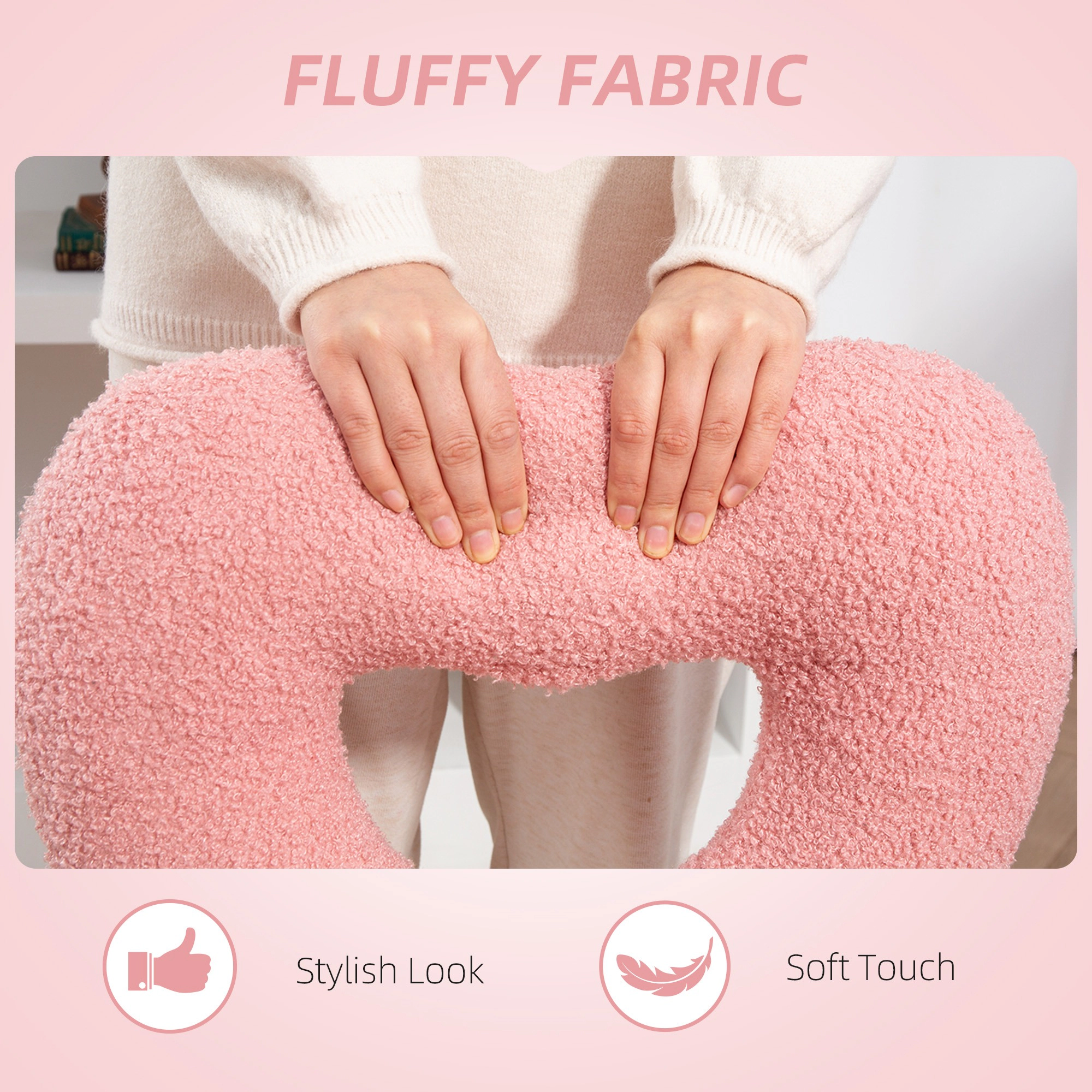 HONGGE Armless Computer Desk Chair Office Task Teddy Fleece Heart Makeup Vanity with Swivel Wheels