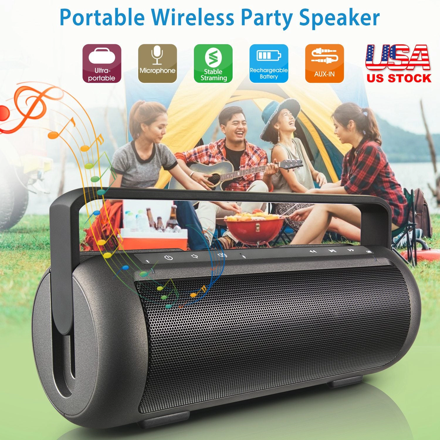 GBruno Dual-Driver Wireless Speaker With Microphone