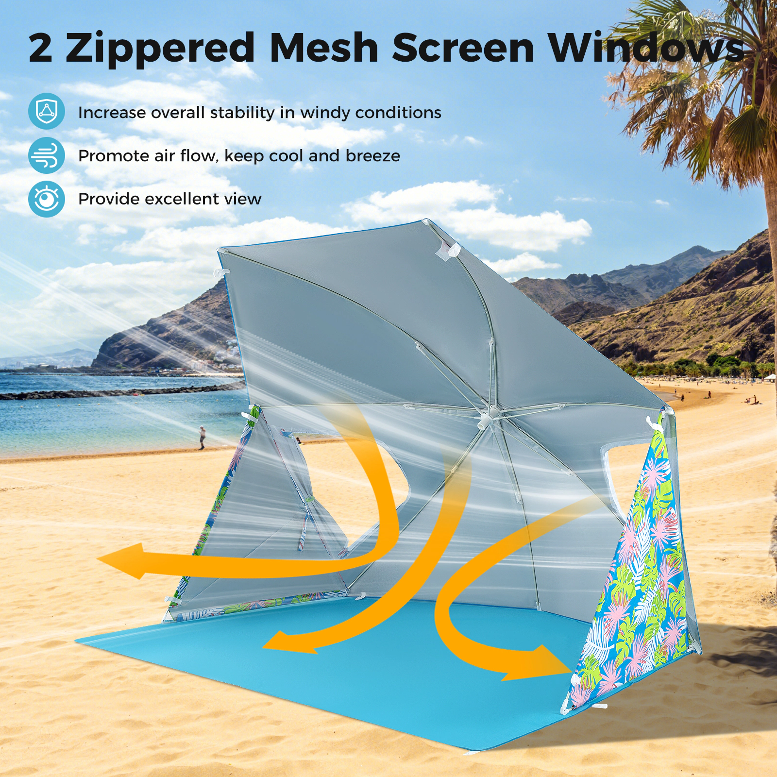 SUGIFT UPF50+ Sun Protection 2-in-1 Beach Umbrella Tent with Portable Carrying Bag Blue