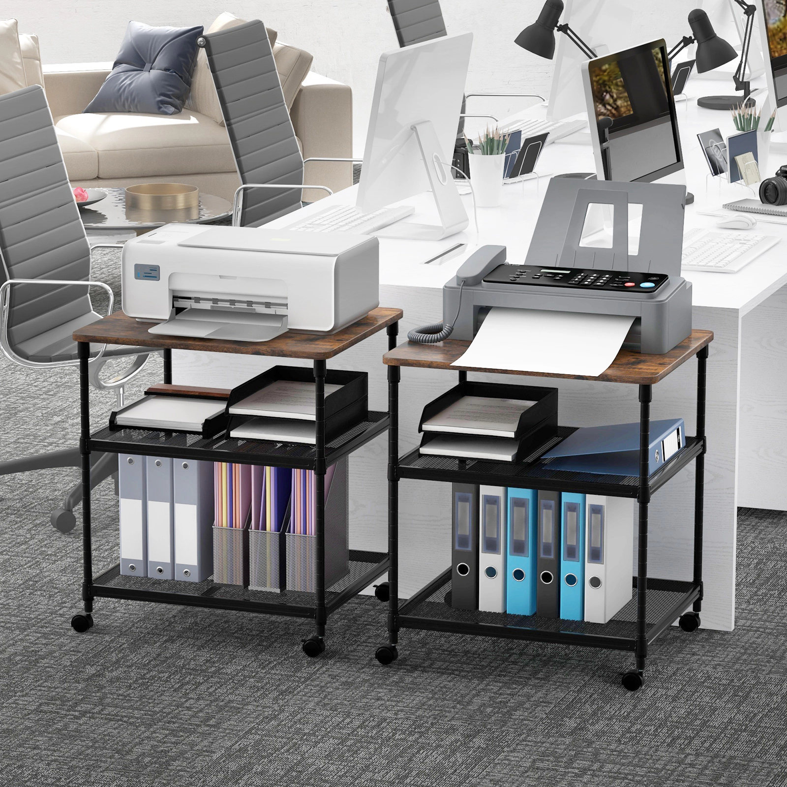 SUGIFT 3-Tier 110-lb Capacity Coffee Rolling Printer Stand Cart with Adjustable Shelf and Swivel Wheels