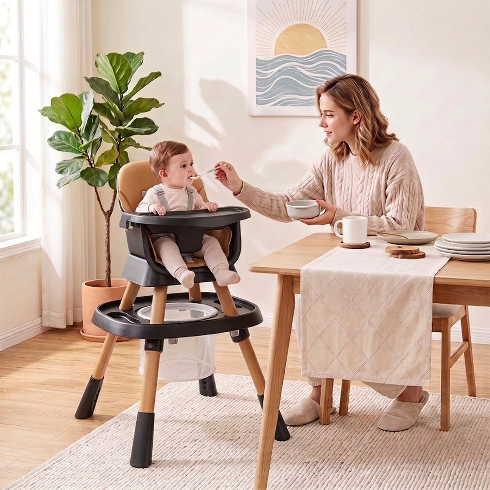 SUGIFT 16-in-1 Convertible Baby High Chair Activity Center & Booster Seat 44-lb Capacity Ages 6 Months-3 Years Black