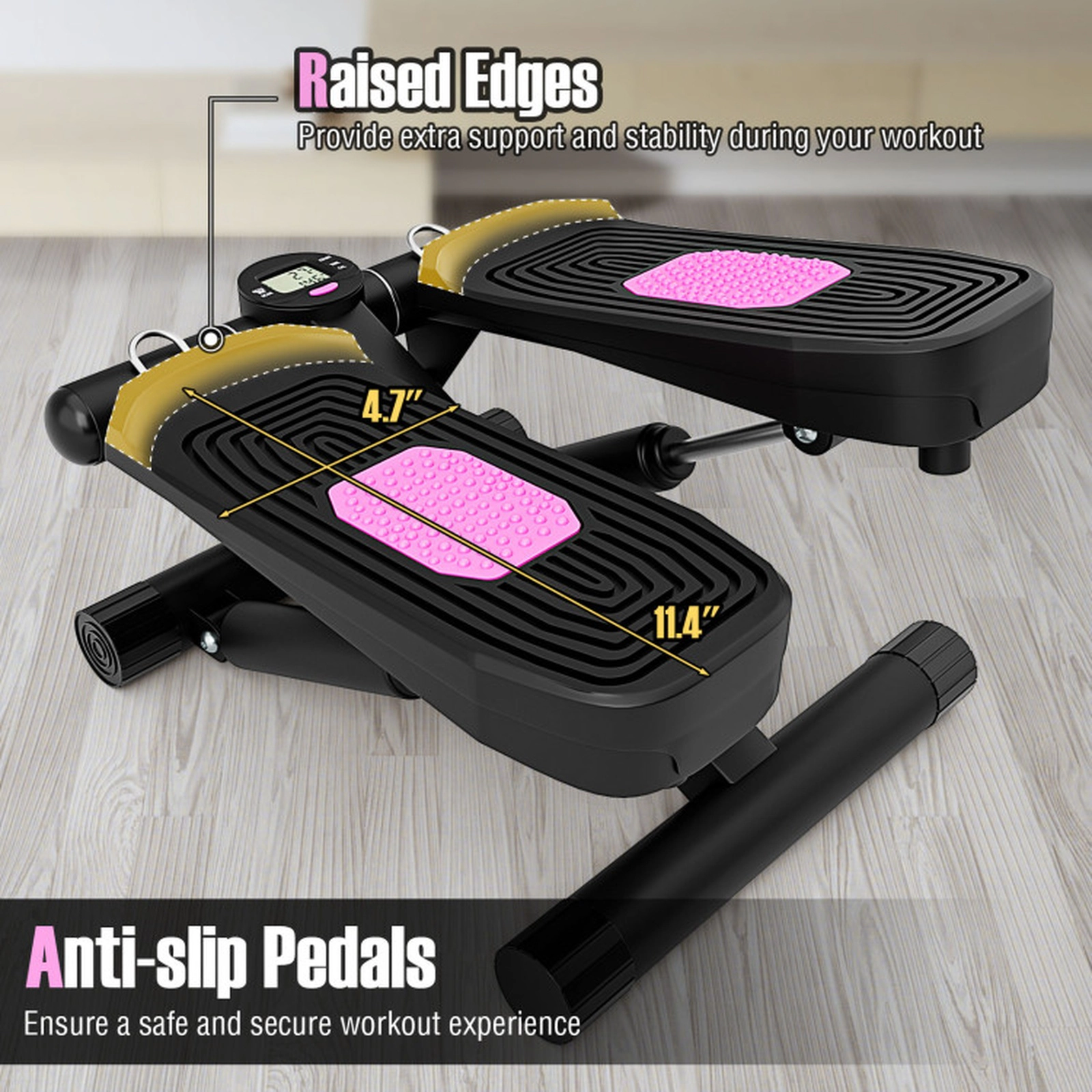 SUGIFT Mini Stepper with Resistance Bands and Adjustable Height Ab Machine 220-lb Capacity Black/White