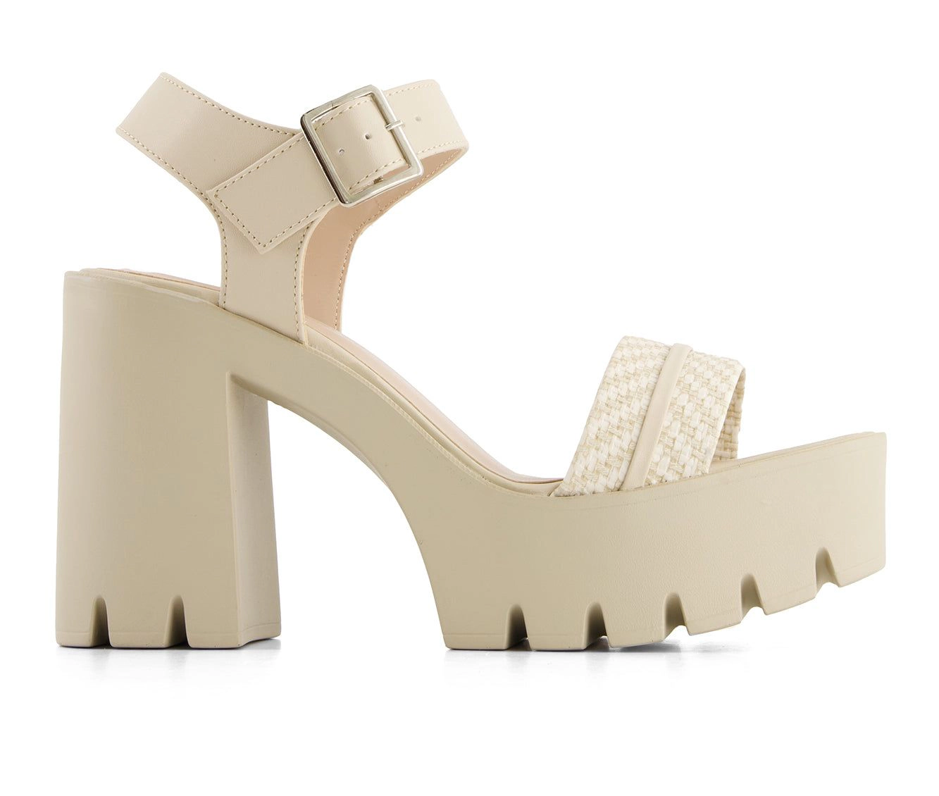 Andrea Womens Ankle Strap Serrated Sole Heeled Sandals