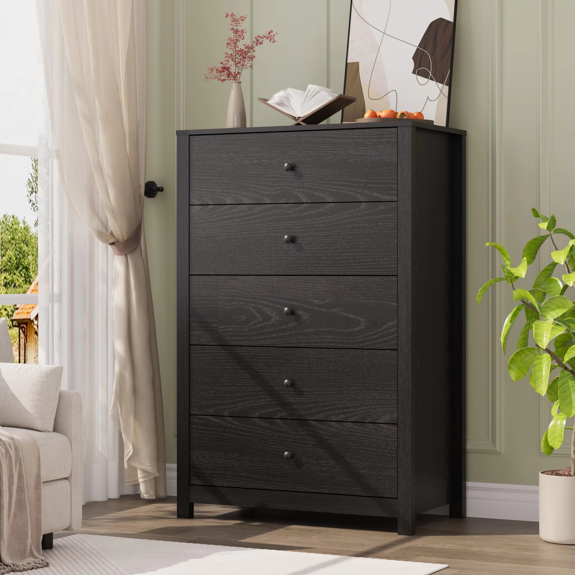 5 Drawer Dresser for Bedroom, Modern Wood Storage Chest with Deep Drawers