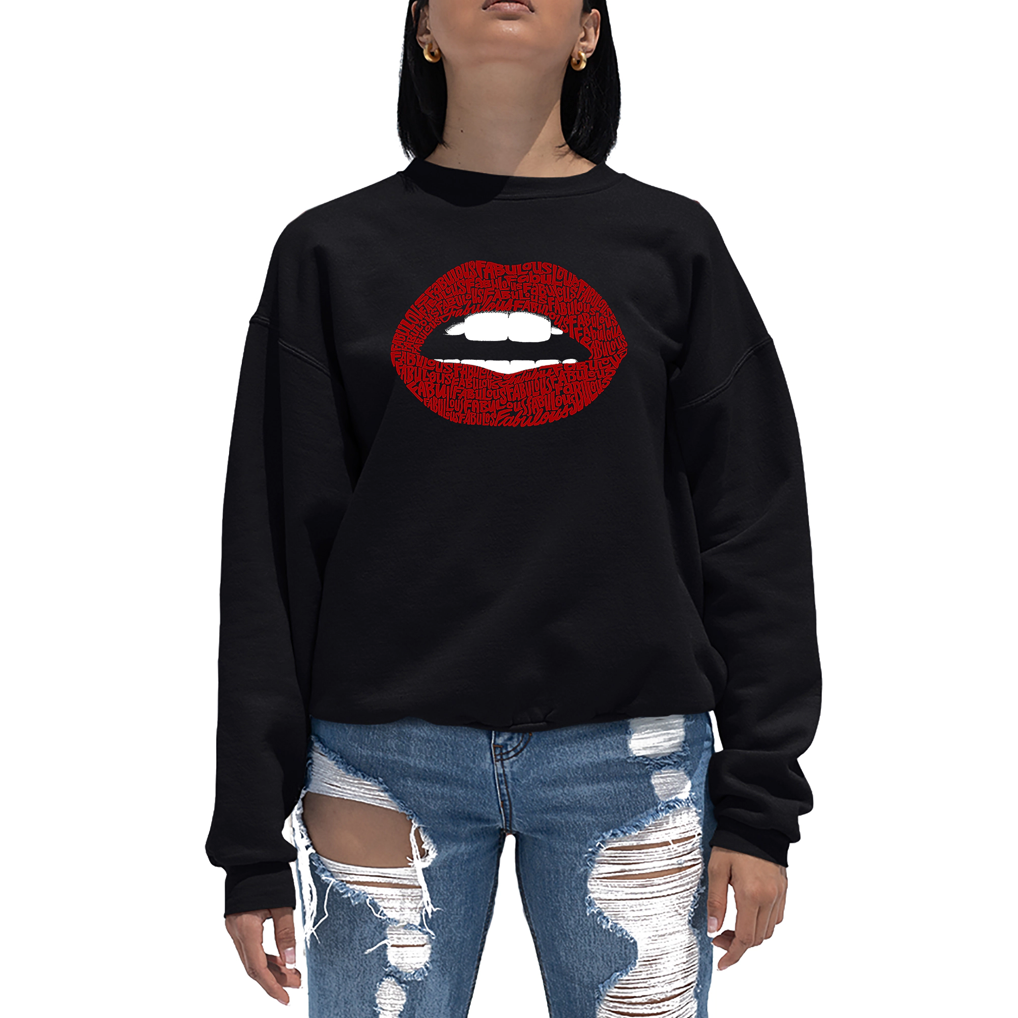 LA Pop Art Fabulous Lips - Women's Word Crewneck Sweatshirt