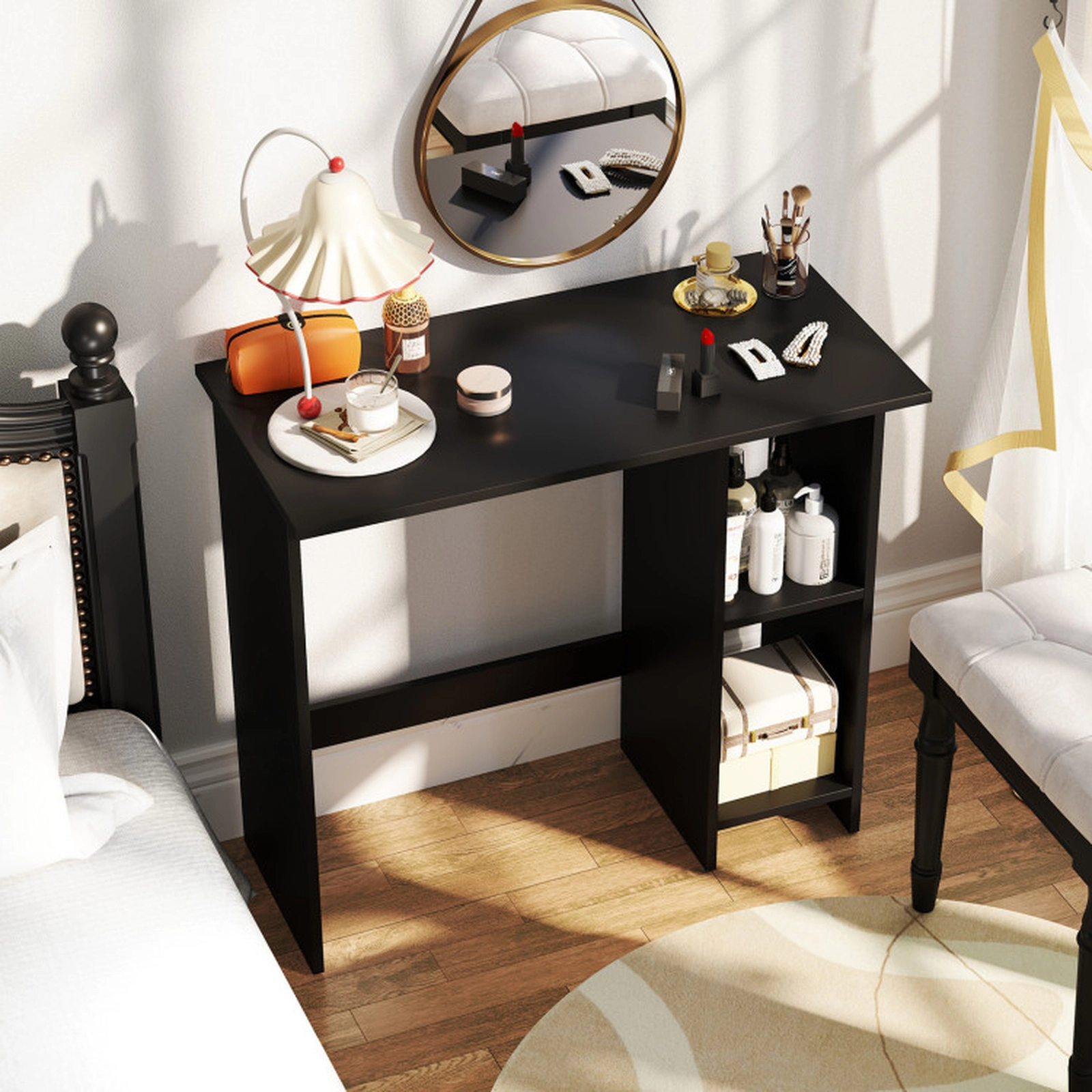 SUGIFT Space Saving Small Computer Desk with Storage and Adjustable Shelf 31.5-in Wide White