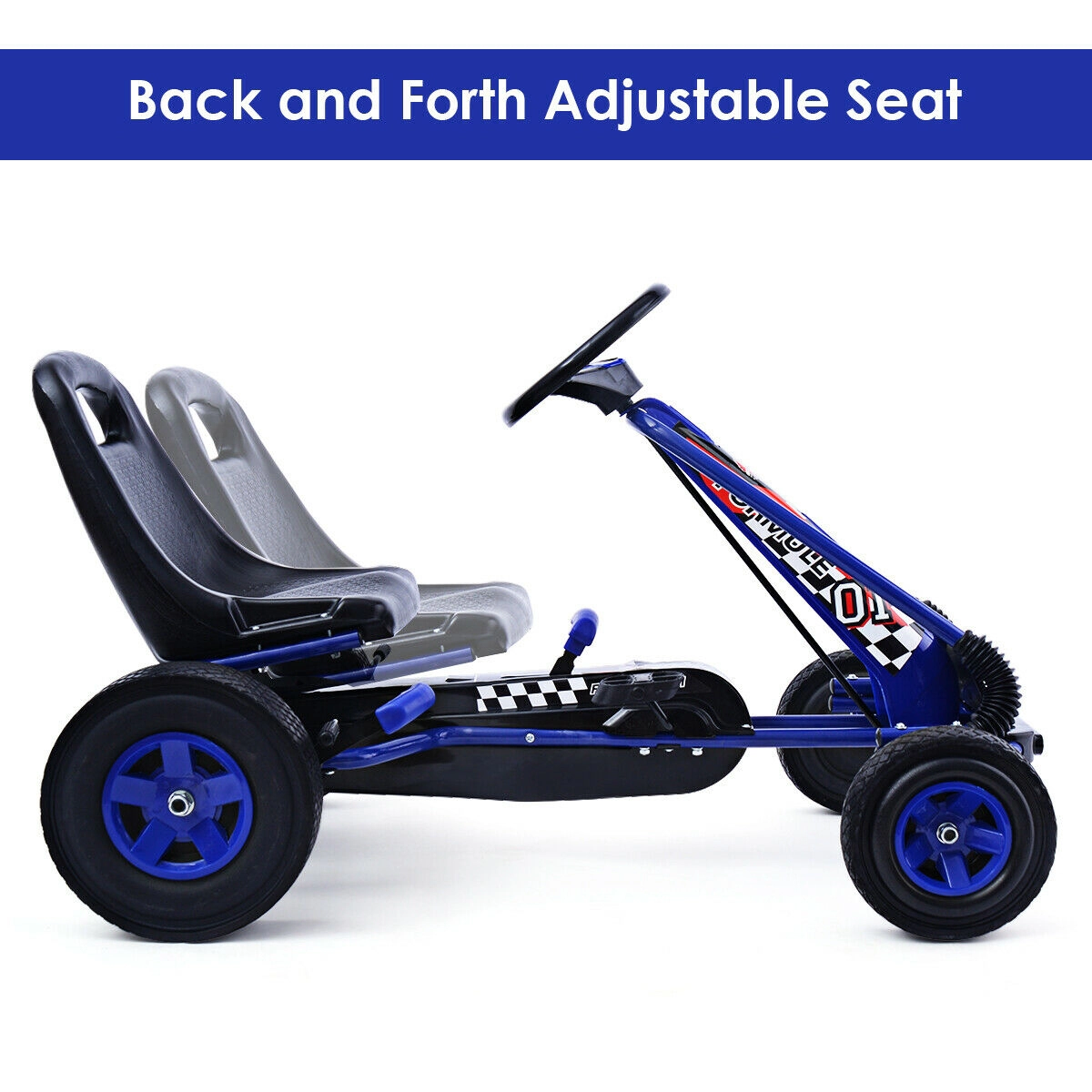 SUGIFT 4-Wheel Kids Ride On Pedal Powered Go Kart Car 66-lb Capacity Ages 3-8 39.8-in Frame Iron & PP Body Rubber Tires