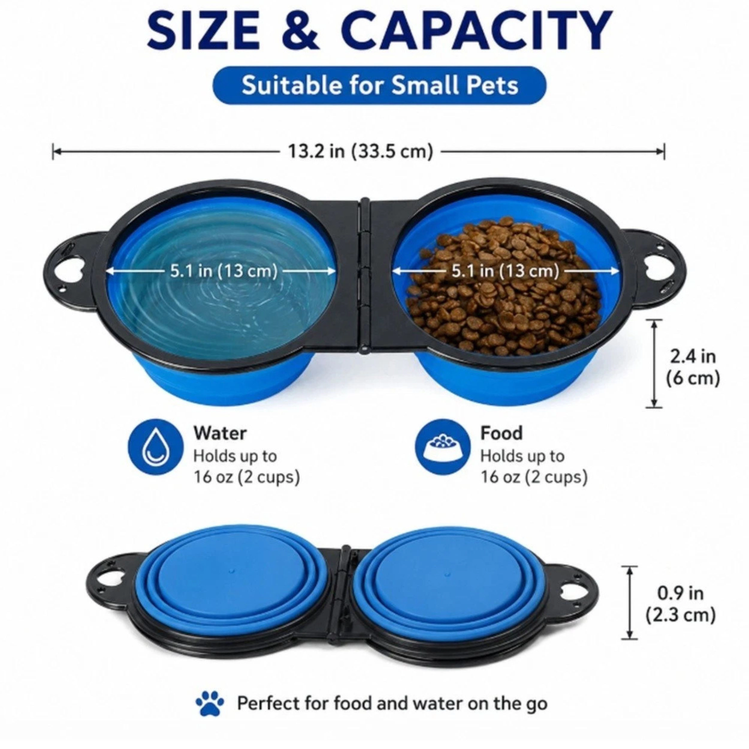 Home Collection 2-in-1 Collapsible Silicone Dog Bowl Travel Food & Water Set