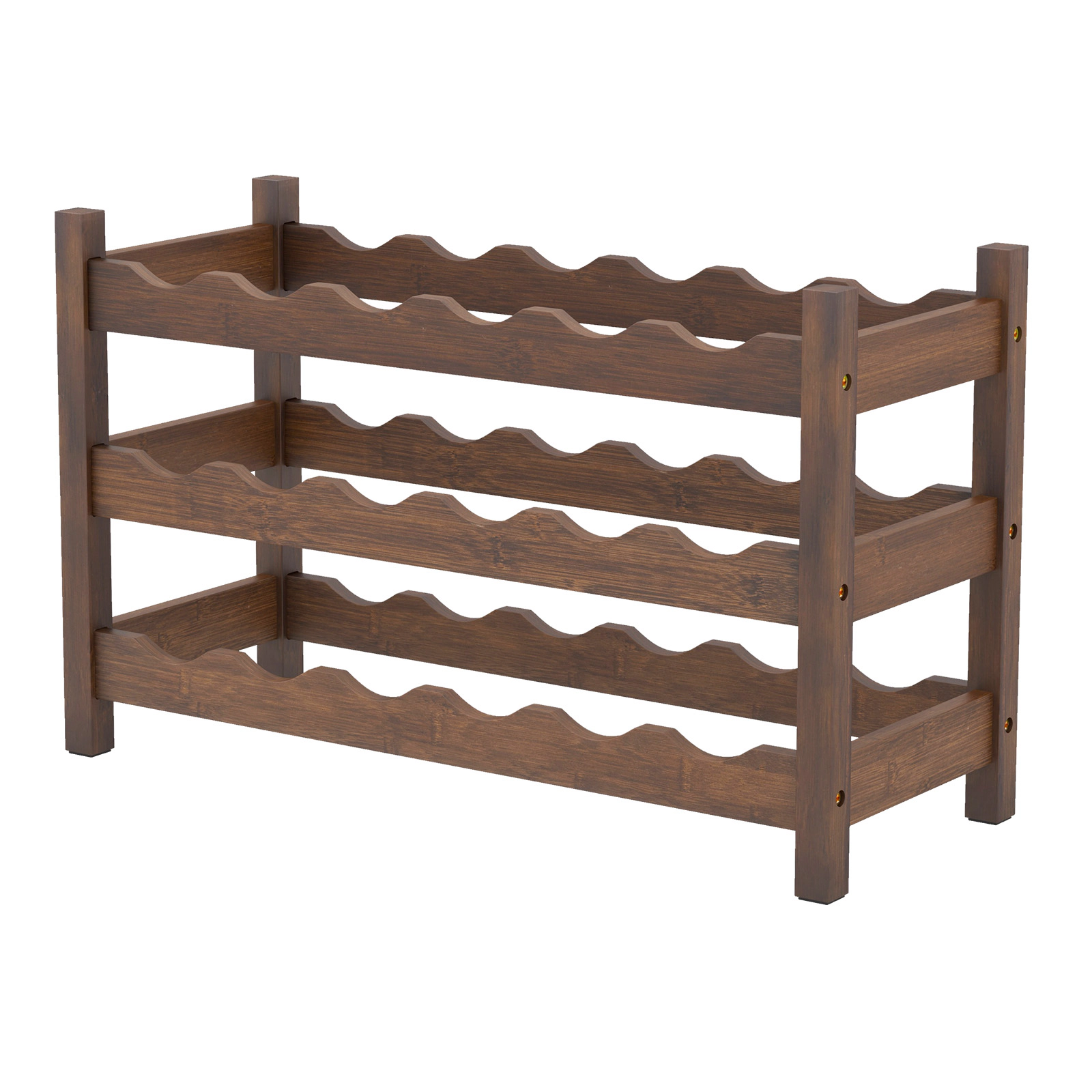 SUGIFT Coffee 3-Tier Bamboo Countertop Wine Rack 18-Bottle Freestanding Storage Shelf for Kitchen Bar