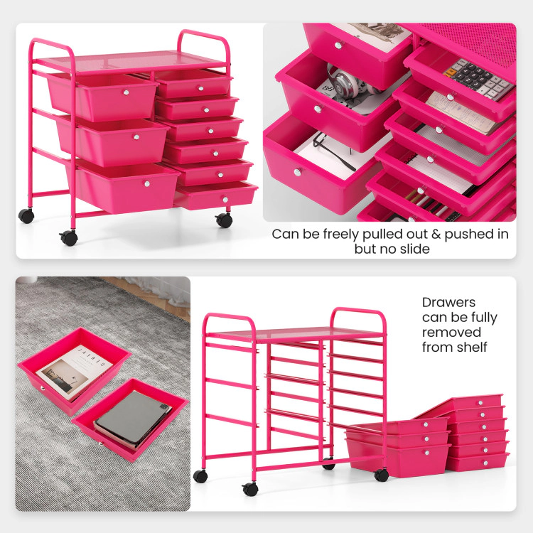 Hivvago 9-Drawer Rolling Supply Organizer with Metal Frame