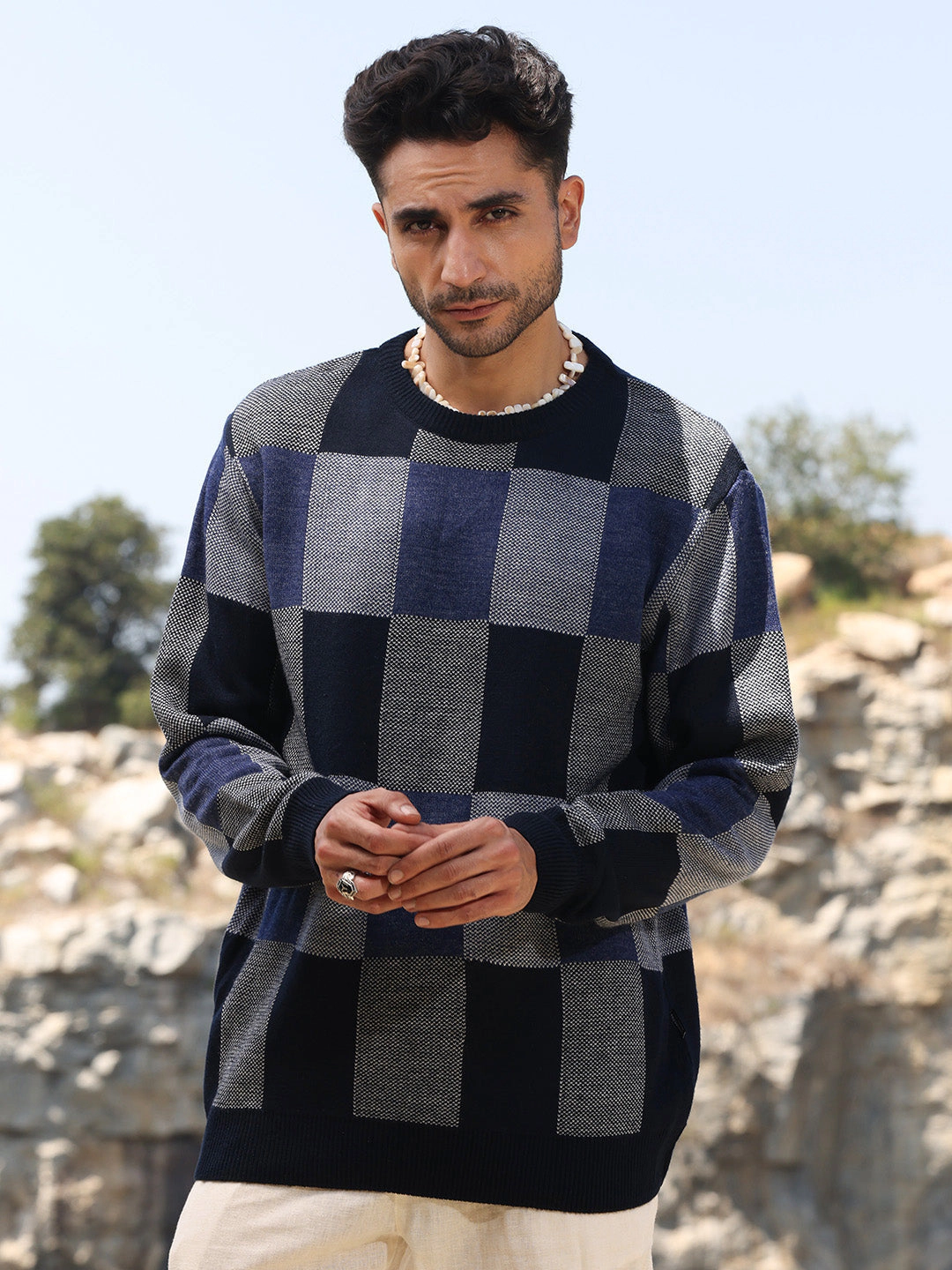 Campus Sutra Block Check Pullover Sweater