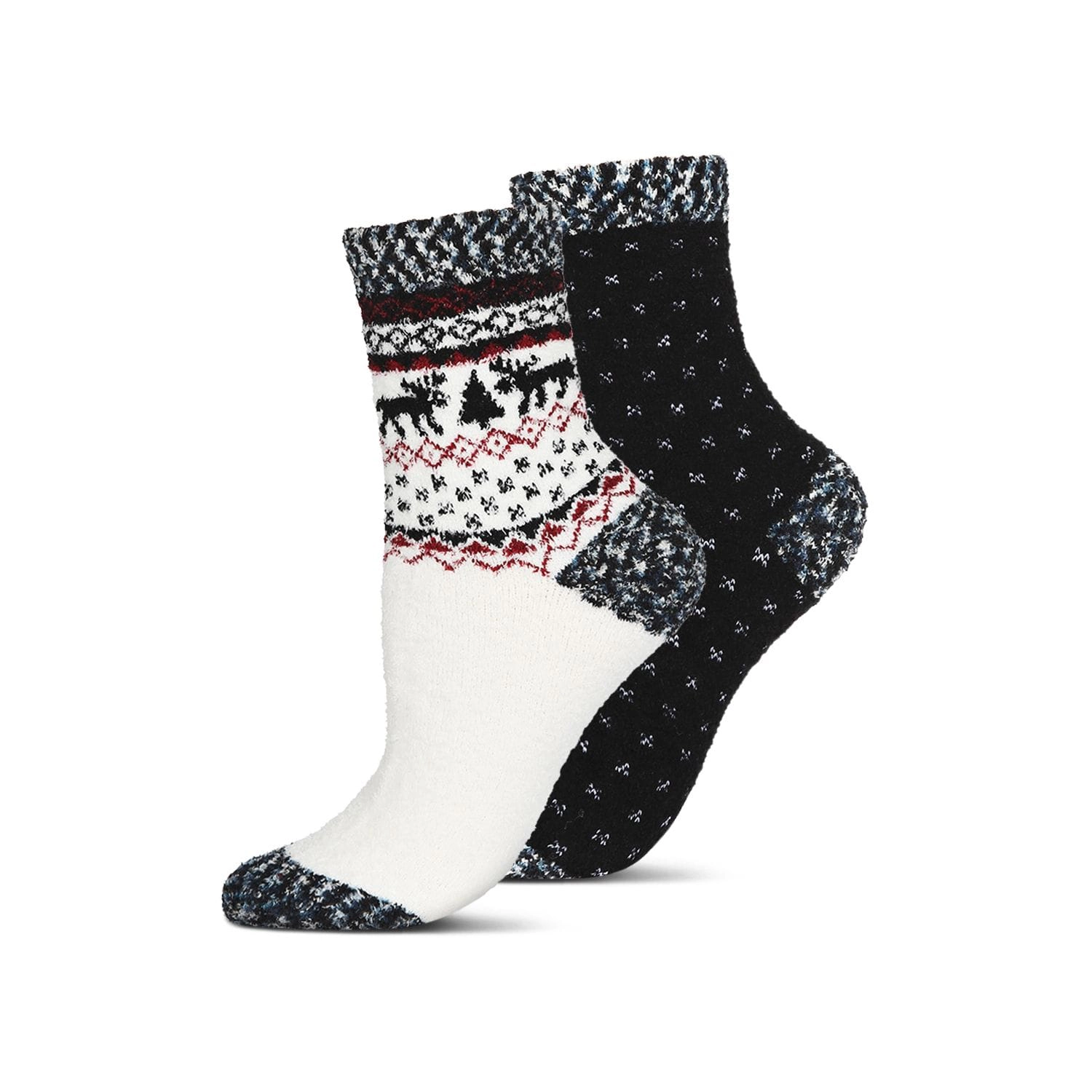 MeMoi Women's 2 Pair Pack Fairisle Border Cloud Soft Crew Socks