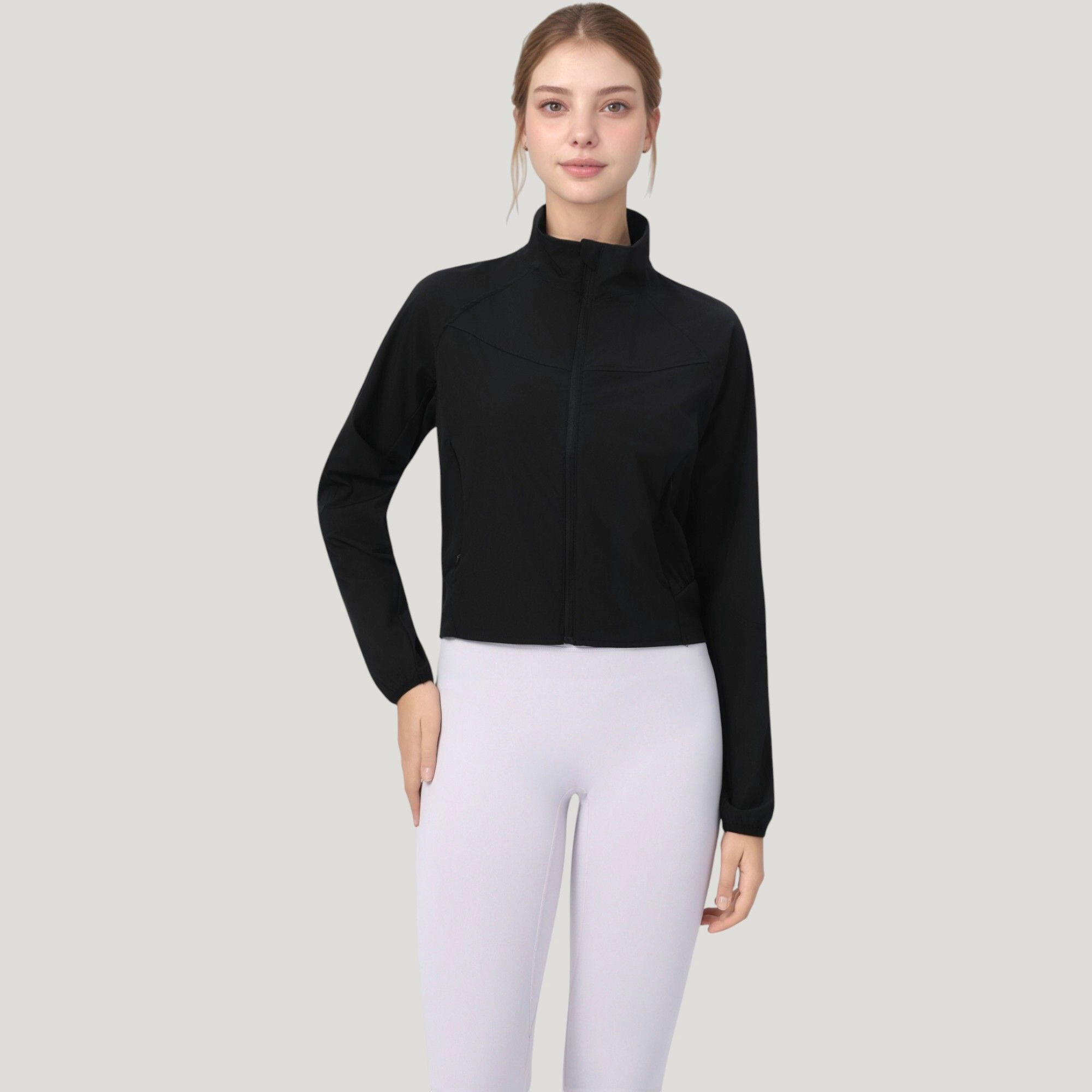Anna-Kaci Women's Lightweight Zip-Up Active Jacket with Stand Collar Design and Slim Fit