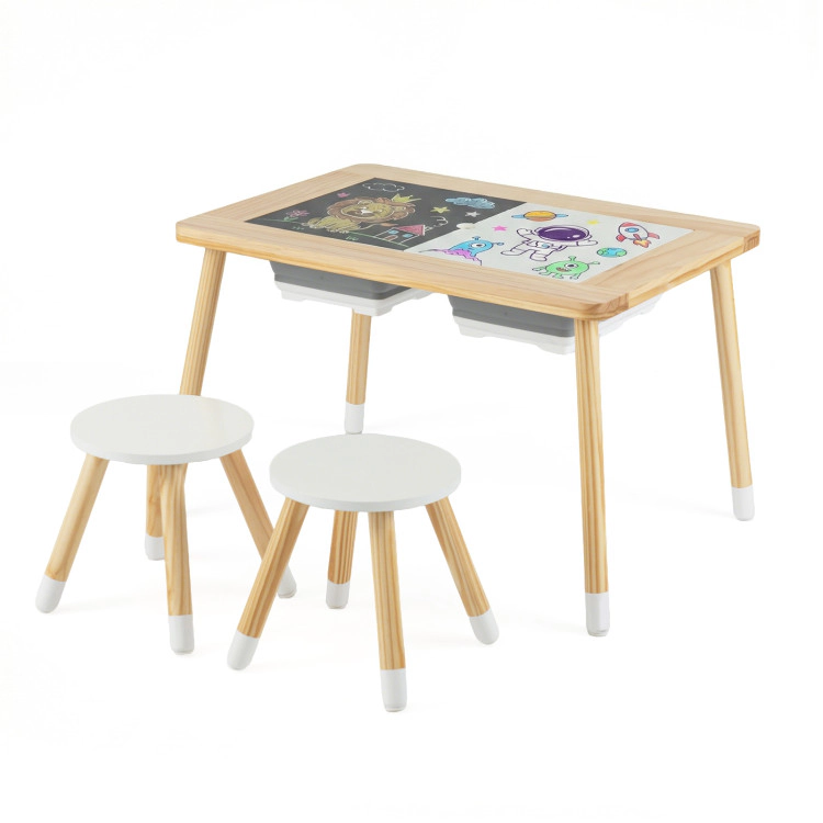 Hivvago Wooden Kids Activity Table Set With Double-Sided Boards