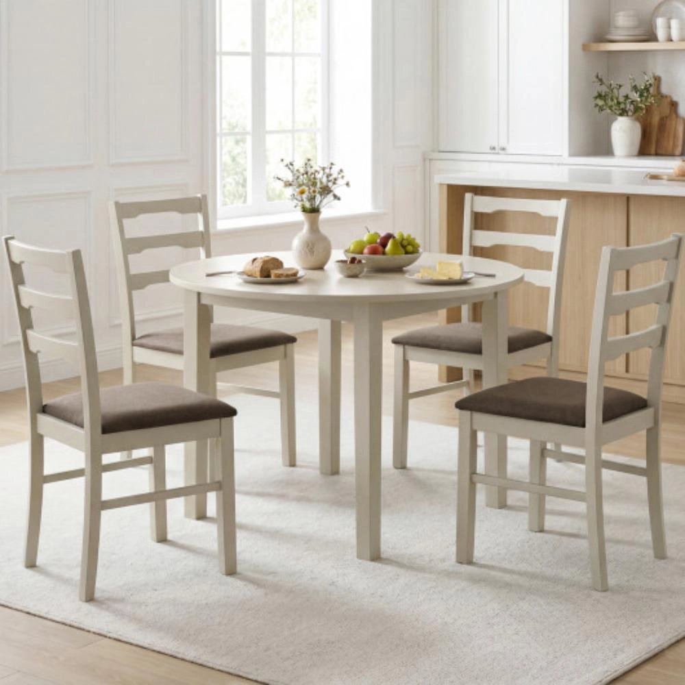 Hivvago Set Of 4 Linen Style Upholstered Dining Chairs With Wood Frames