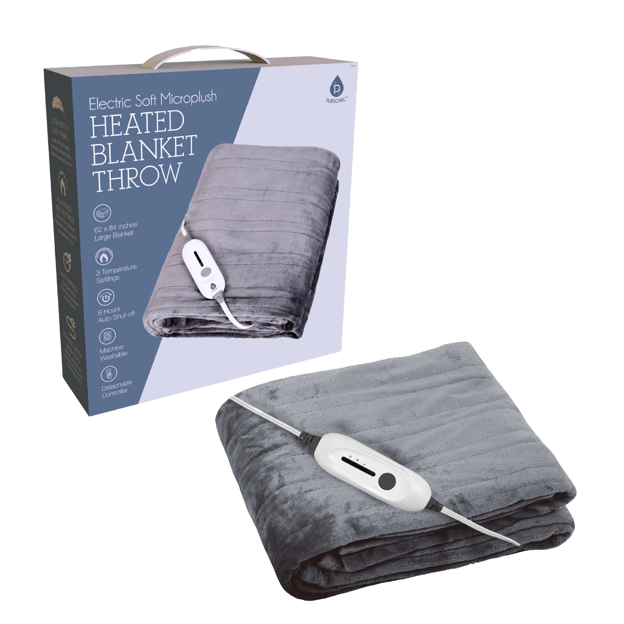 Pursonic Unisex Electric Microplush Heated Blanket Throw with Adjustable Heat Settings