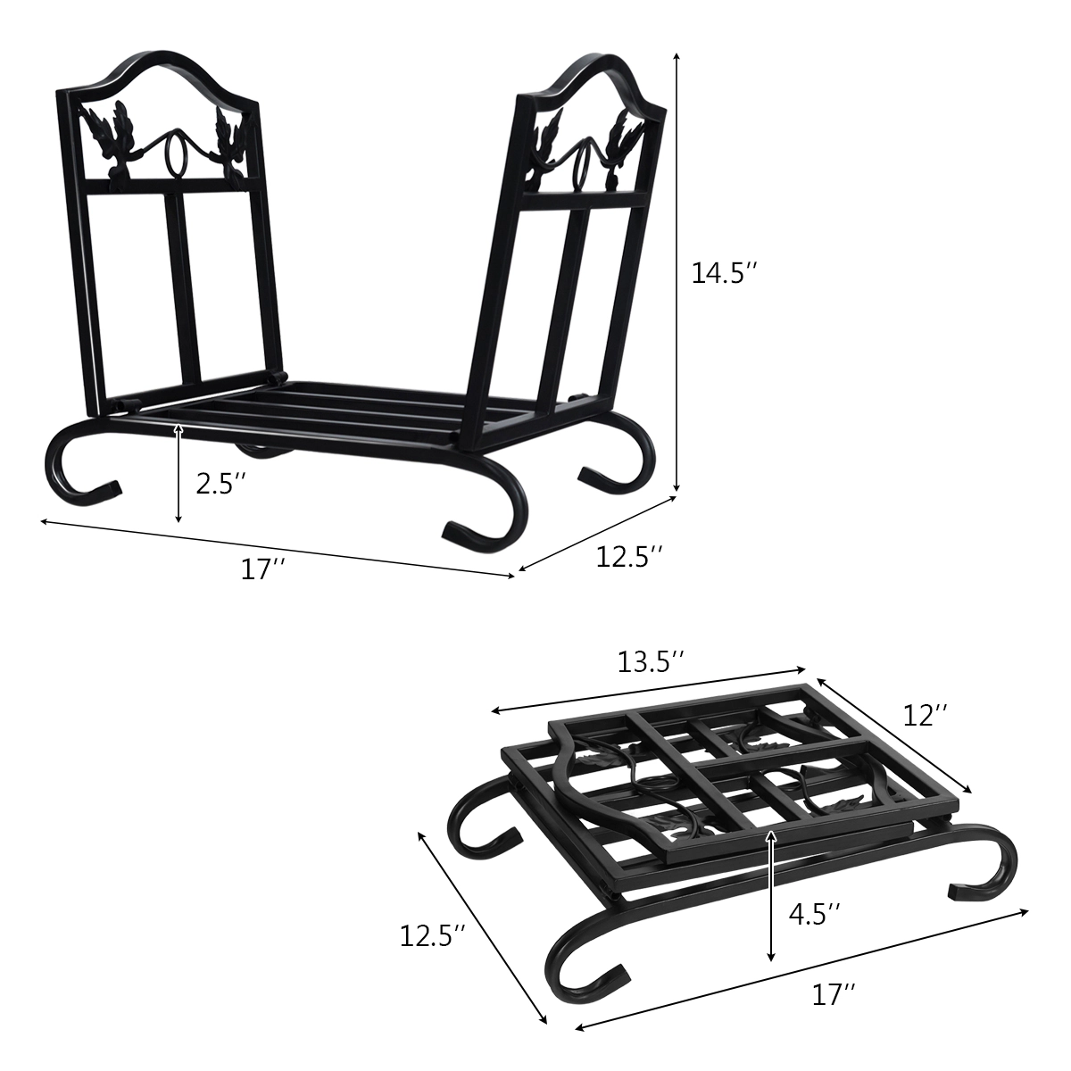 SUGIFT Foldable Steel Firewood Log Rack Wood Storage Holder 160-lb Capacity 17-in Long 4-lb Frame Black