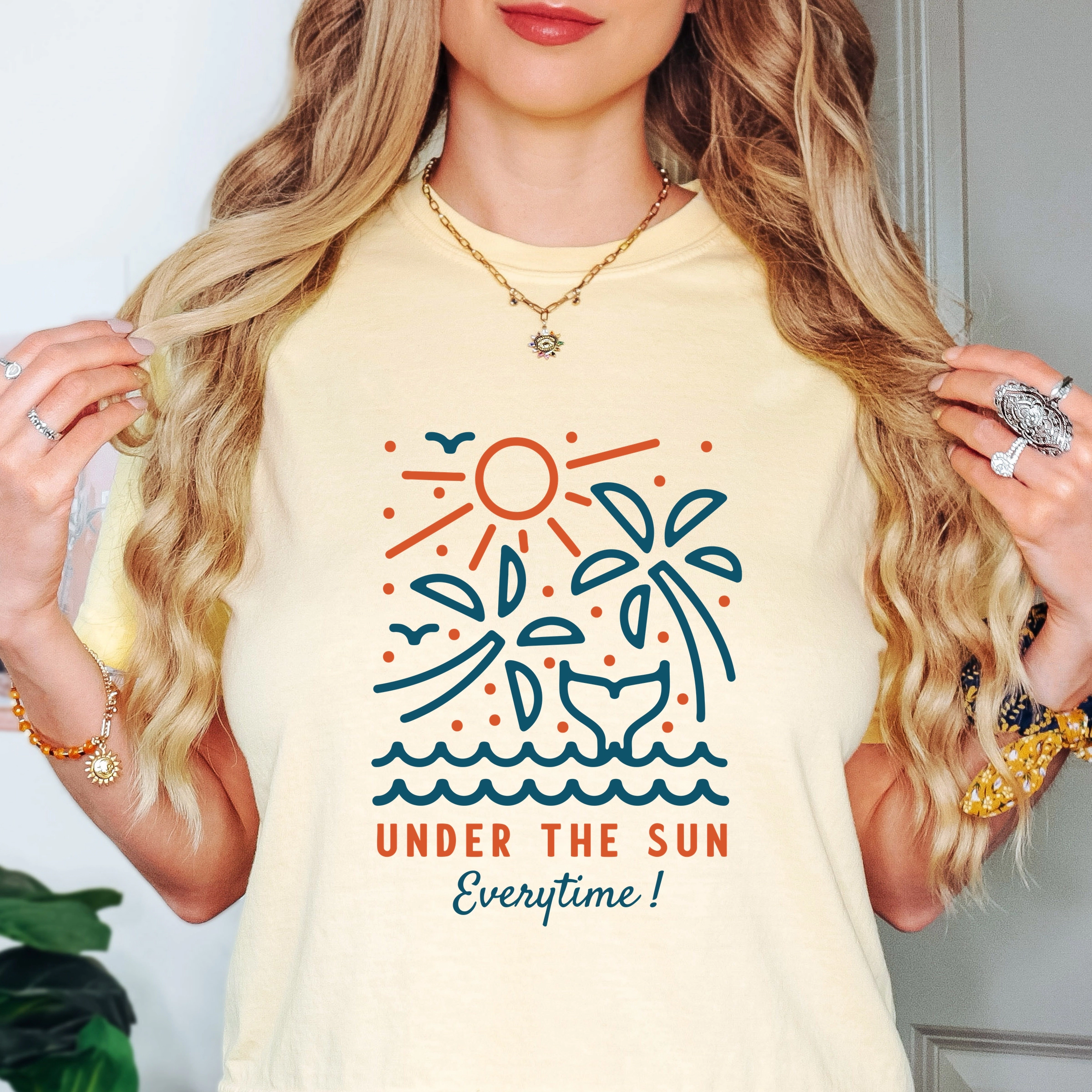 Simply Sage Market - Under The Sun Everytime Palm Trees Women's Boxy Crop Top Graphic T-Shirt