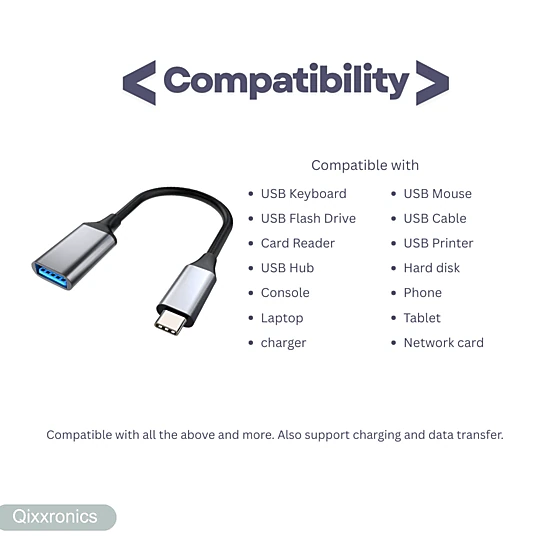 Qixxronics USB Type C (USB-C) to USB (USB-A) Adapter, USB Female to USB C Male Adapter (2 Pack)