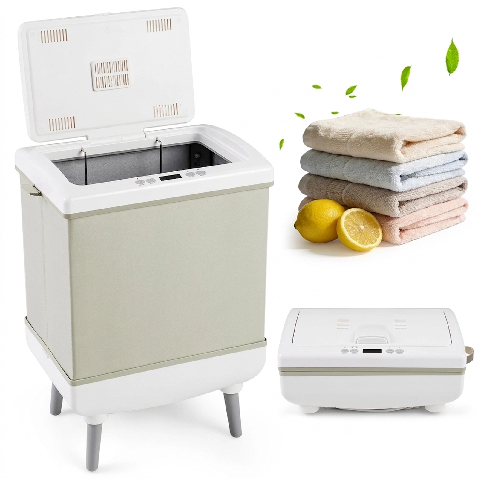SUGIFT 35L Foldable Towel Warmer Bucket, Beige/Grey, Heating and Drying Modes, 24-Hour Timer