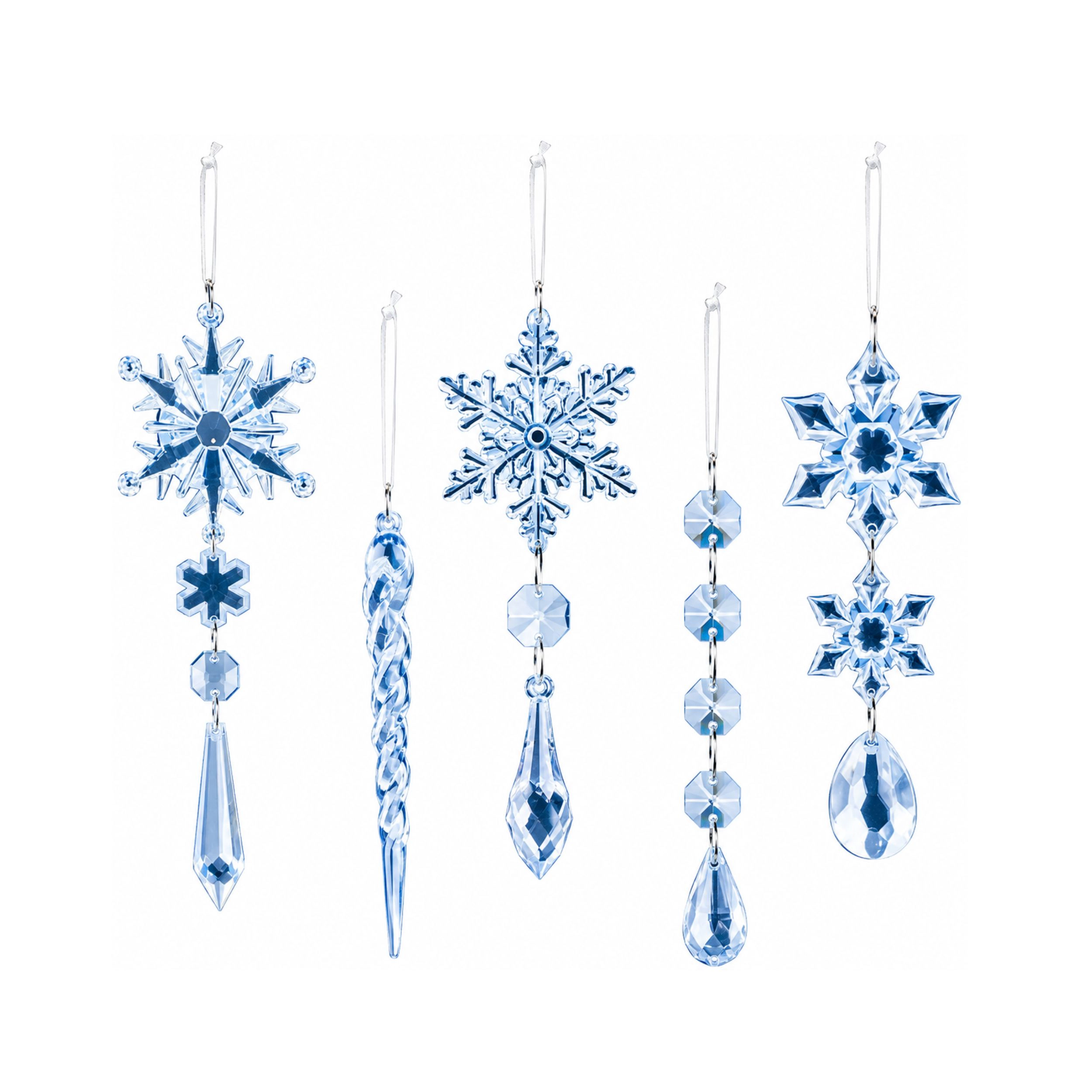 Stock Preferred Pack of 18 Acrylic Crystal Snowflake and Icicle Christmas Tree Ornaments