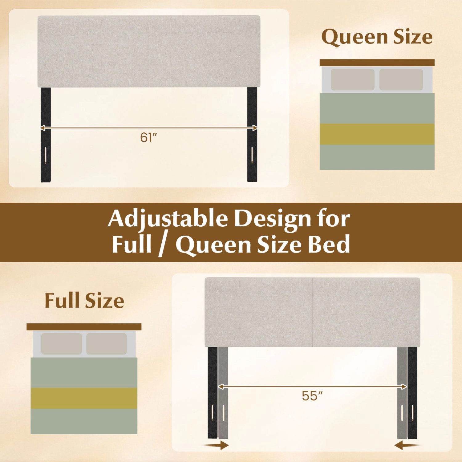 SlickBlue Unisex Quilted Linen Upholstered Headboard for Full Queen Bed