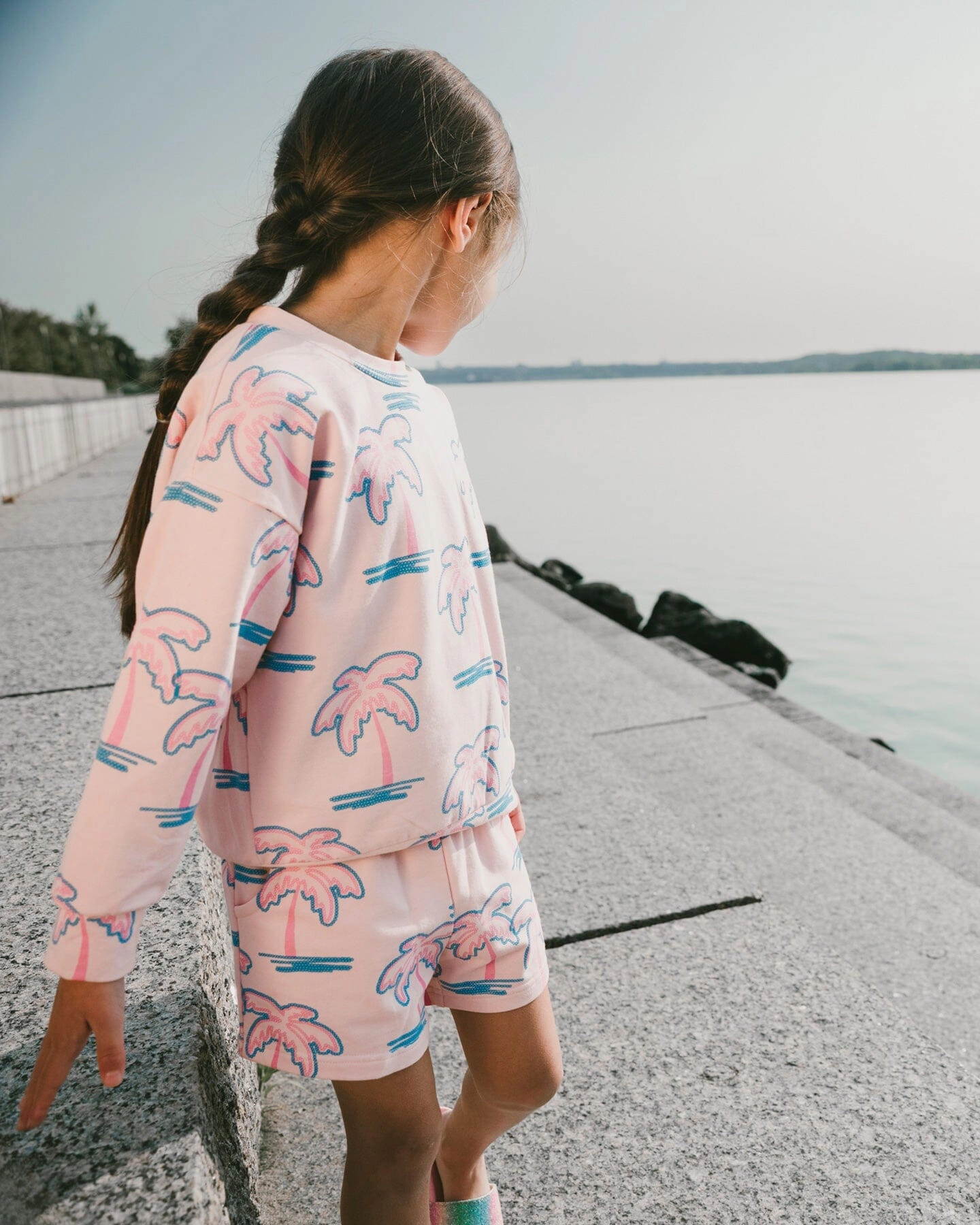 Deux par Girls French Terry Shorts Palm Print